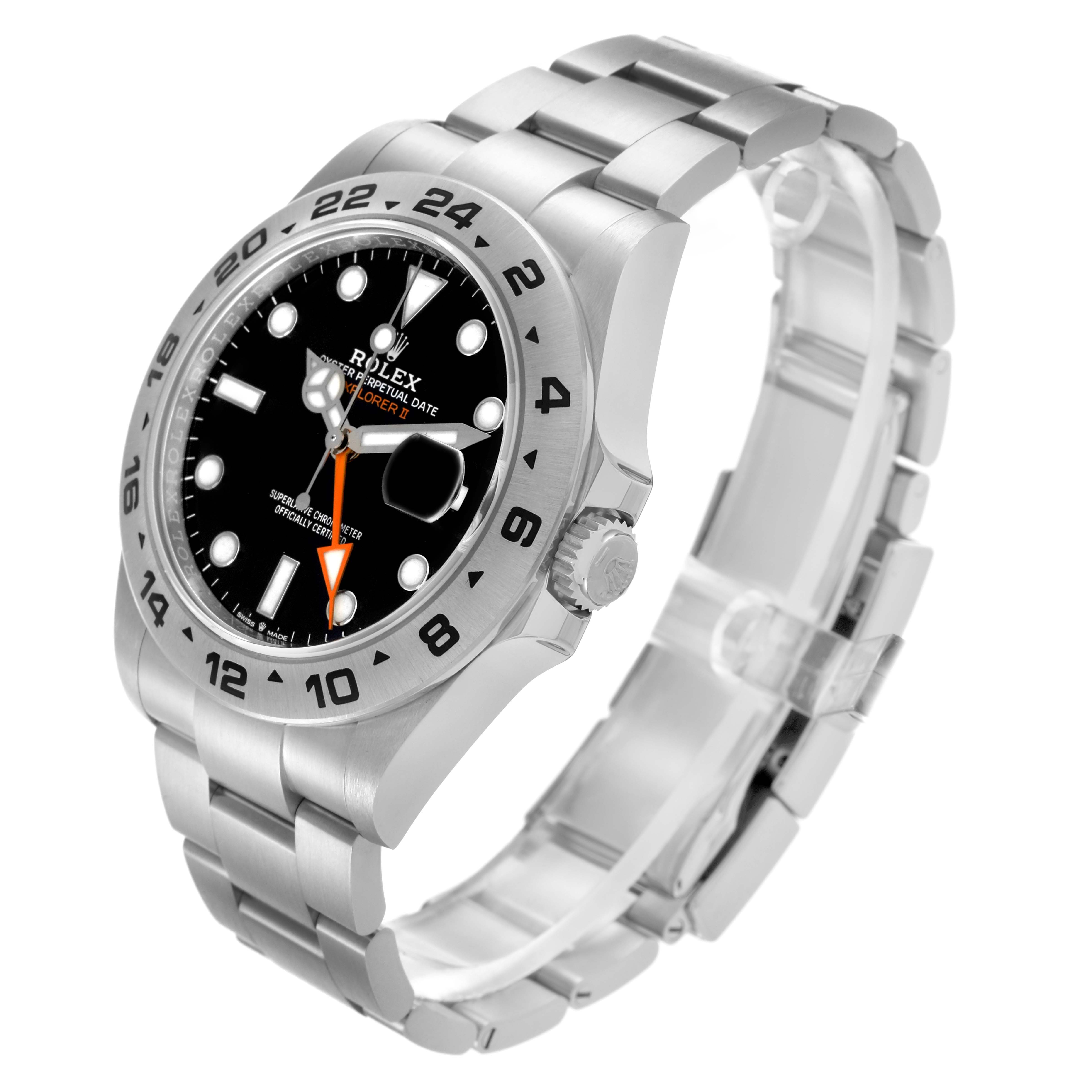 The Rolex Explorer 226570 Men's Stainless Steel Black Dial 226570 Men's Stainless Steel Black Dial model is shown at a three-quarter angle, highlighting the bezel, dial, bracelet, and crown.