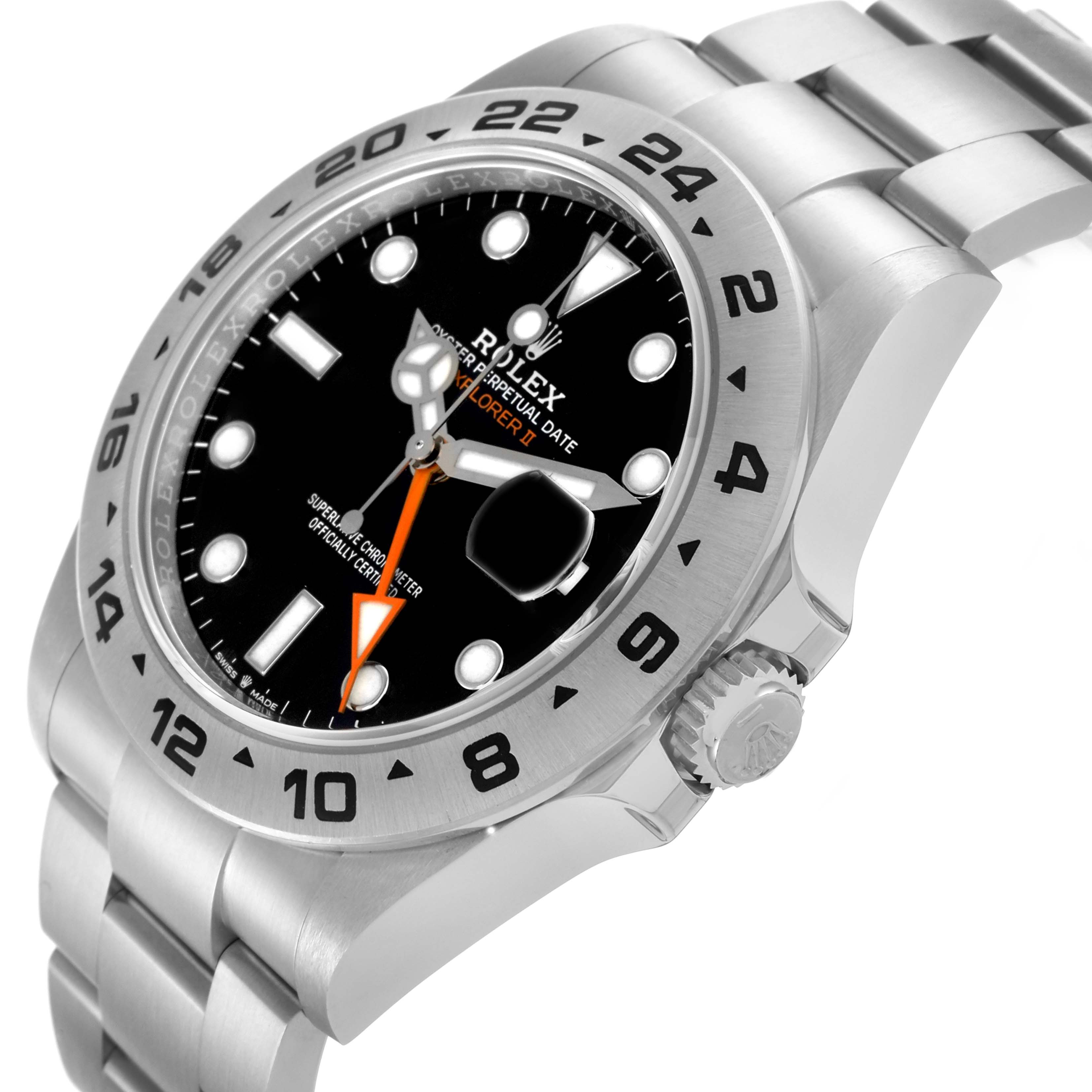 The Rolex Explorer 226570 Men's Stainless Steel Black Dial 226570 Men's Stainless Steel Black Dial watch is shown at an angled side view, highlighting the bezel, dial, crown, and bracelet.
