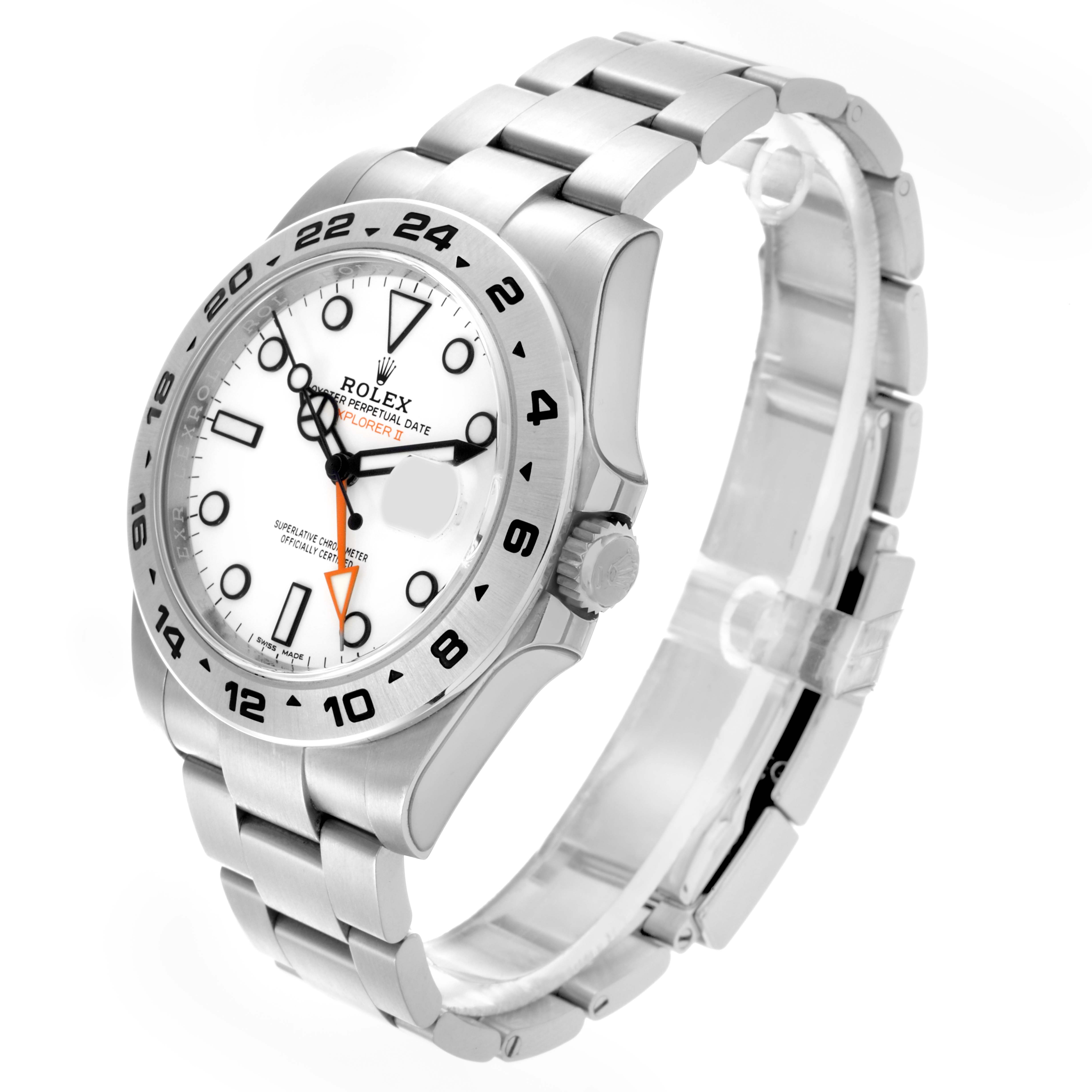 The Rolex Explorer 216570 Men's Stainless Steel White Dial 216570 Men's Stainless Steel White Dial watch is shown at a slight angle, displaying the face, bezel, crown, and bracelet.