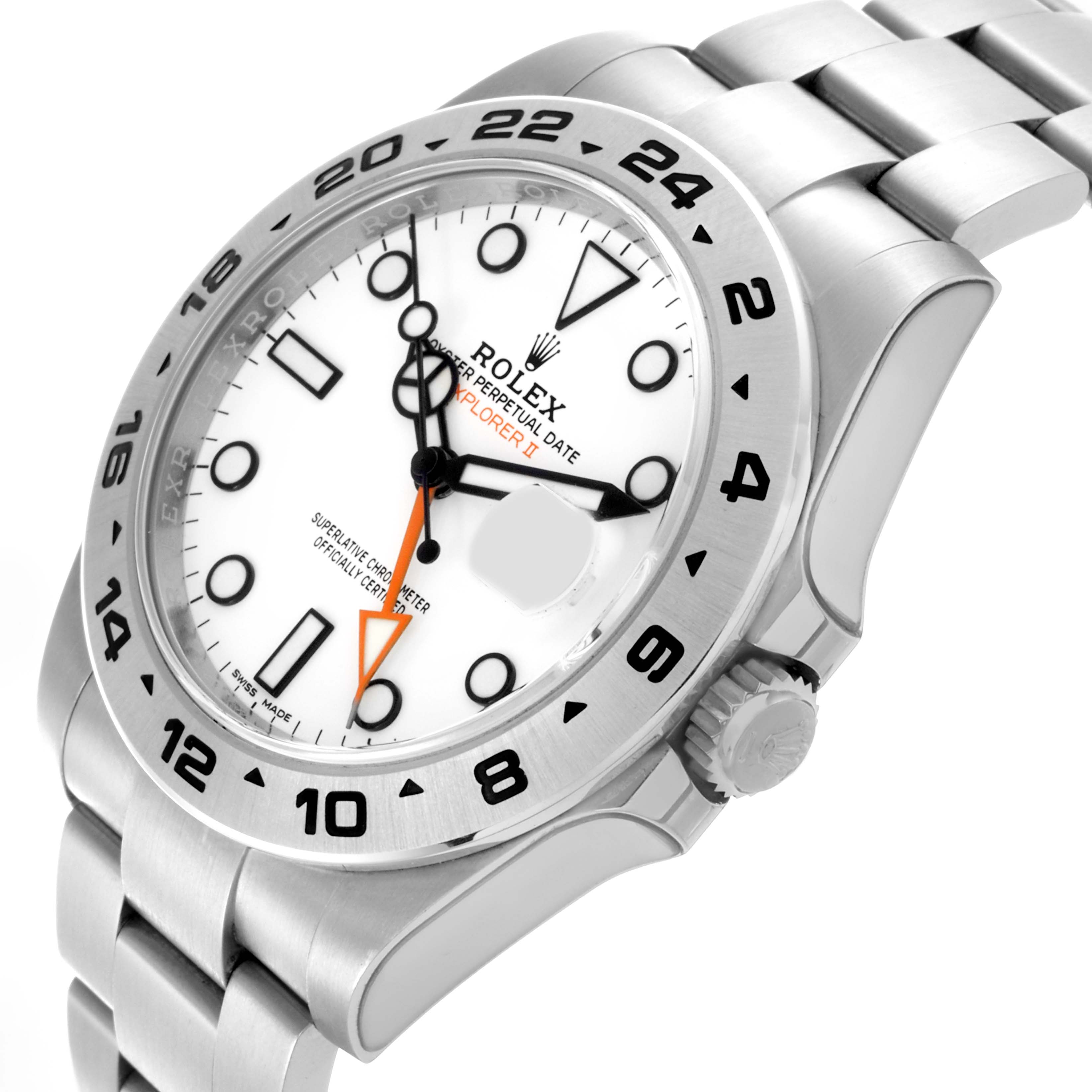 The Rolex Explorer 216570 Men's Stainless Steel White Dial 216570 Men's Stainless Steel White Dial watch is shown at a three-quarter angle, displaying the dial, case, bezel, and part of the bracelet.