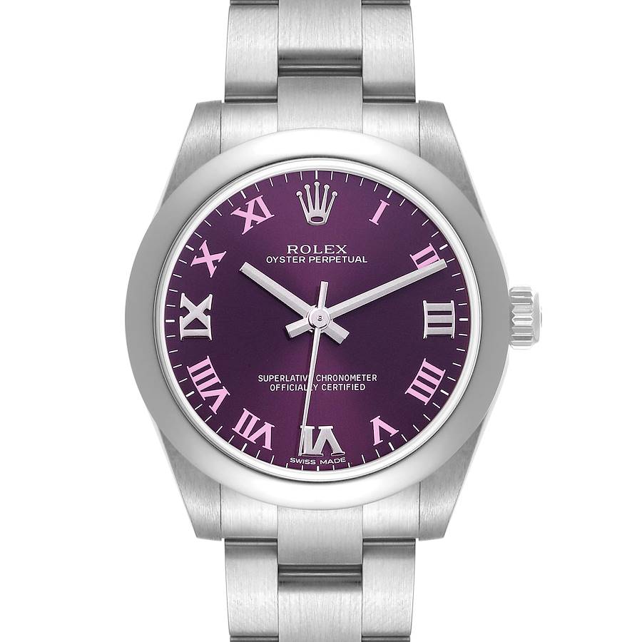 Rolex Oyster Perpetual Midsize Red Grape Dial Ladies Watch 177200 SwissWatchExpo