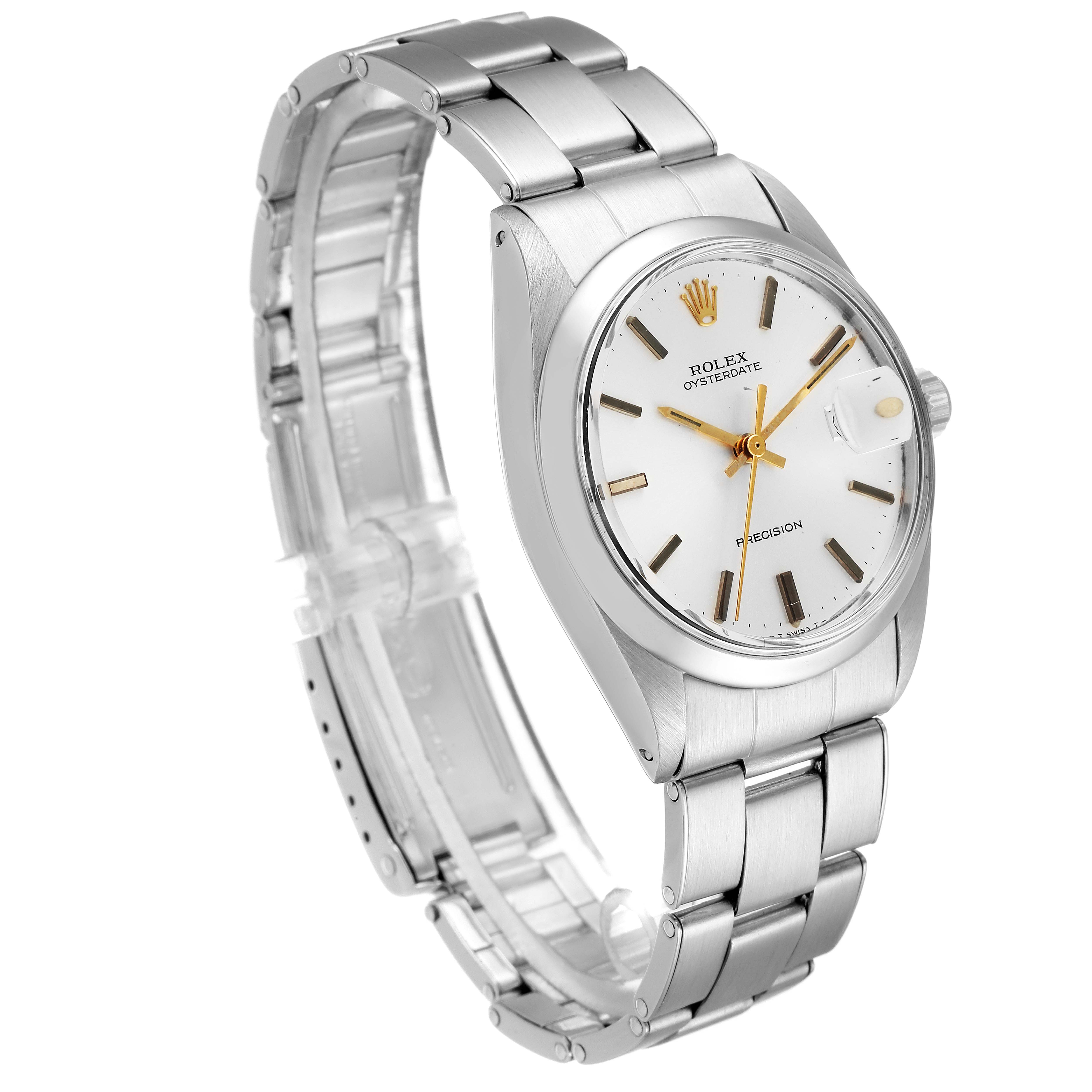 The Vintage Collection Rolex watch is shown at a three-quarter angle, featuring the watch face, crown, and metal bracelet.