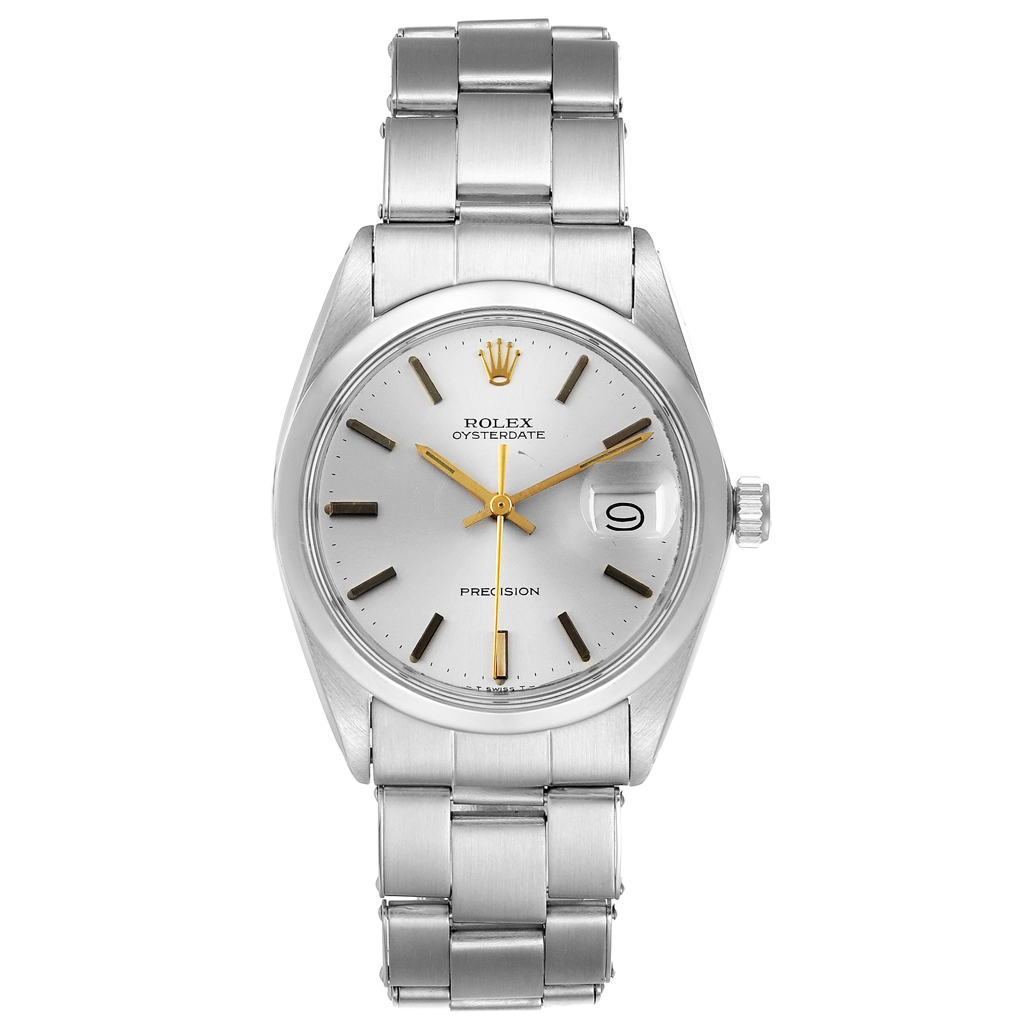 The image shows a front view of a Rolex Vintage Collection 6694 Men's Stainless Steel Silver Dial 6694 Men's Stainless Steel Silver Dial Oysterdate watch, displaying the dial, hands, and bracelet.