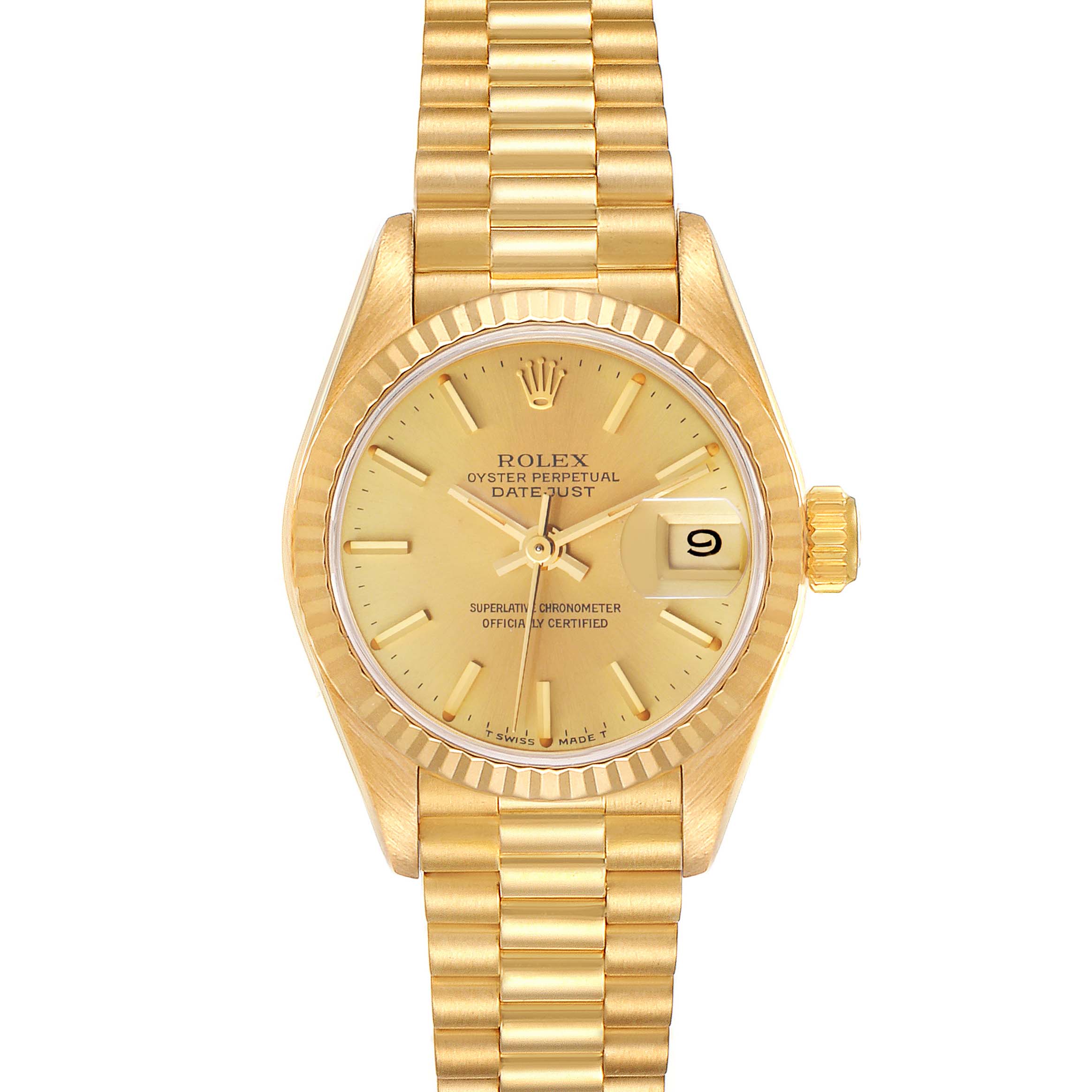 Rolex President Datejust Yellow Gold Champagne Dial Ladies Watch 69178 ...