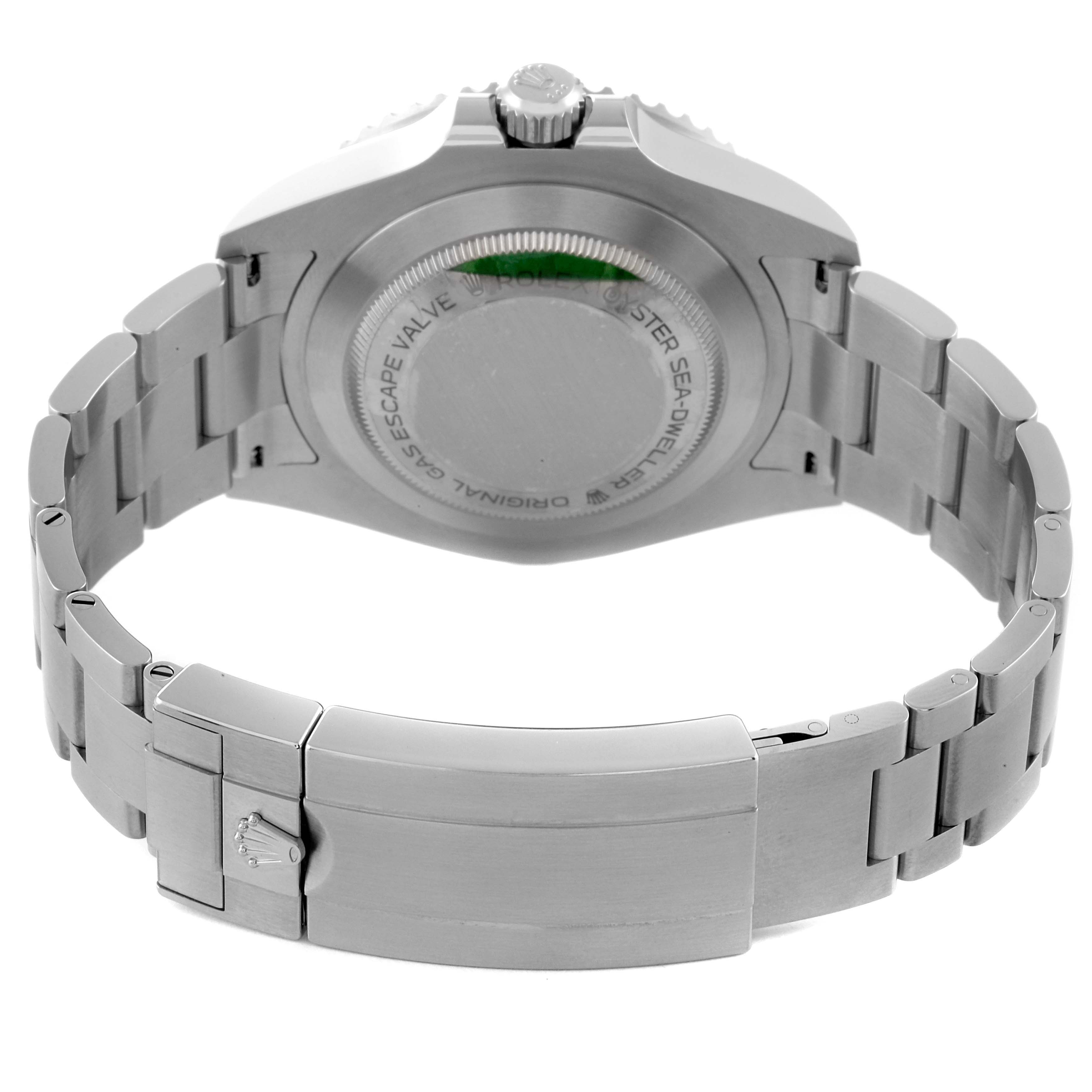 The image shows the back view of a Rolex Sea-Dweller 126600 Men's Stainless Steel Black Dial 126600 Men's Stainless Steel Black Dial watch, highlighting its case back, bracelet, and clasp.