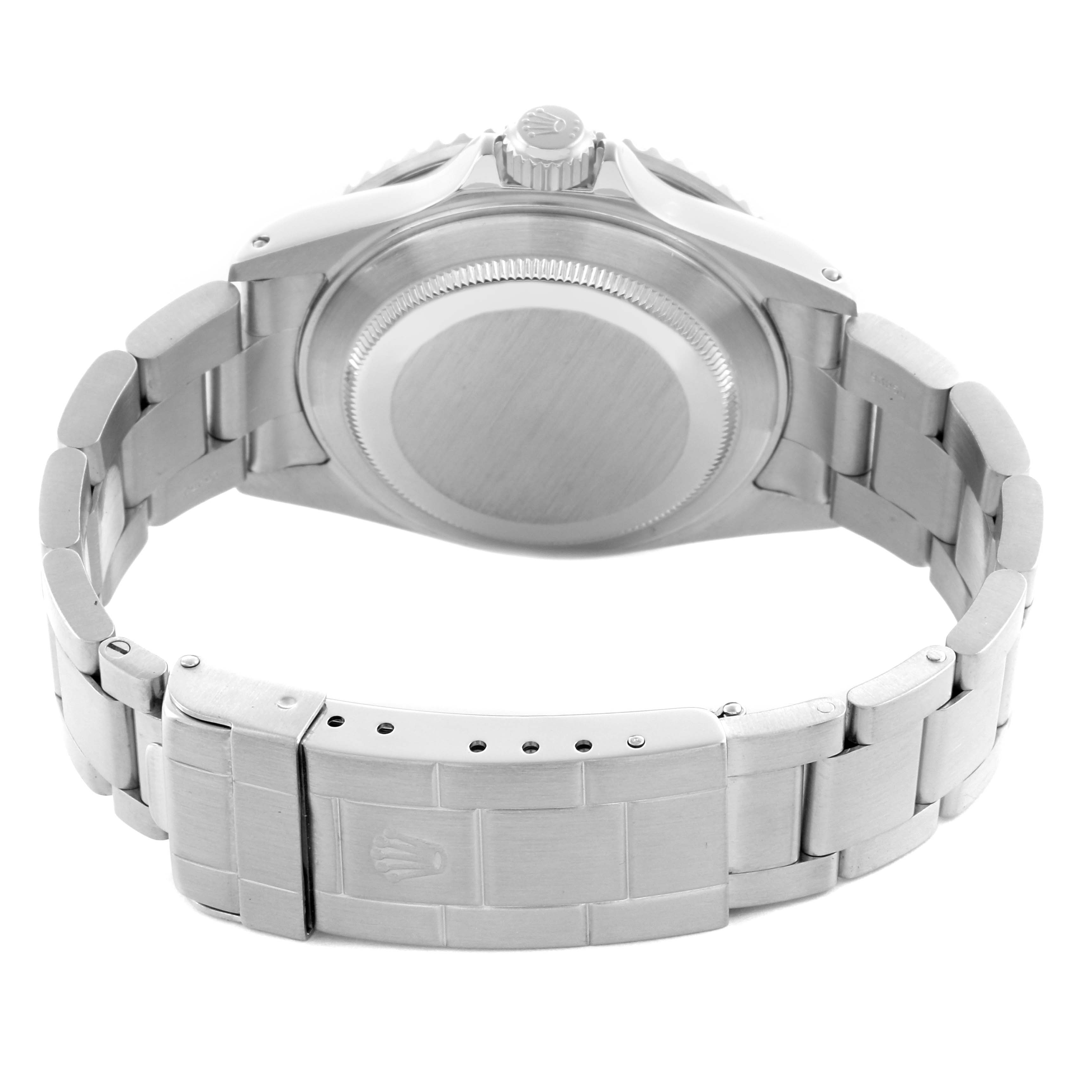 The image shows the back view of a Rolex Submariner 16610 Men's Stainless Steel Black Dial 16610 Men's Stainless Steel Black Dial, highlighting the bracelet and clasp.