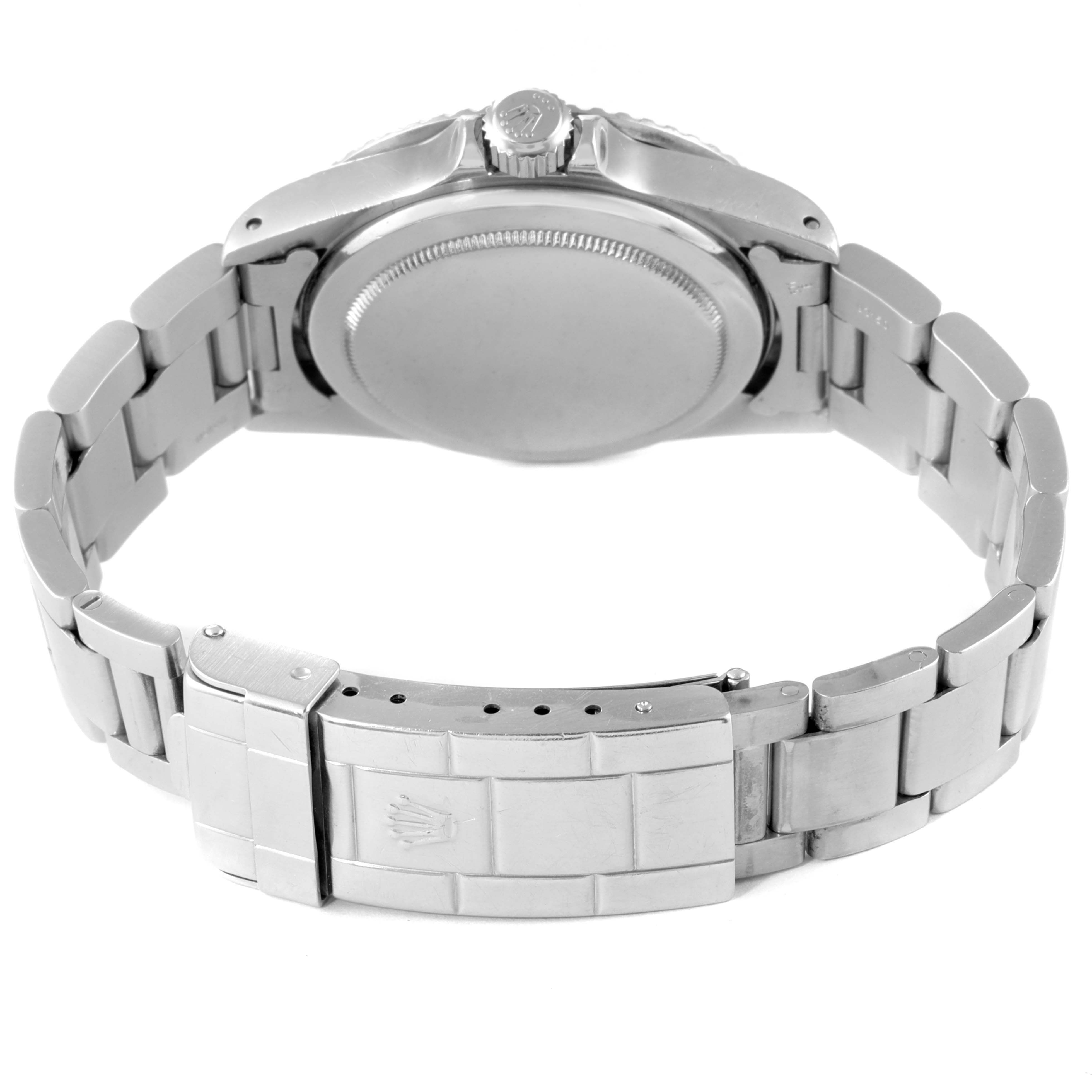 The image shows the back view of a Rolex Submariner 1680 Men's Stainless Steel Black Dial 1680 Men's Stainless Steel Black Dial, highlighting its case back, bracelet, and clasp.