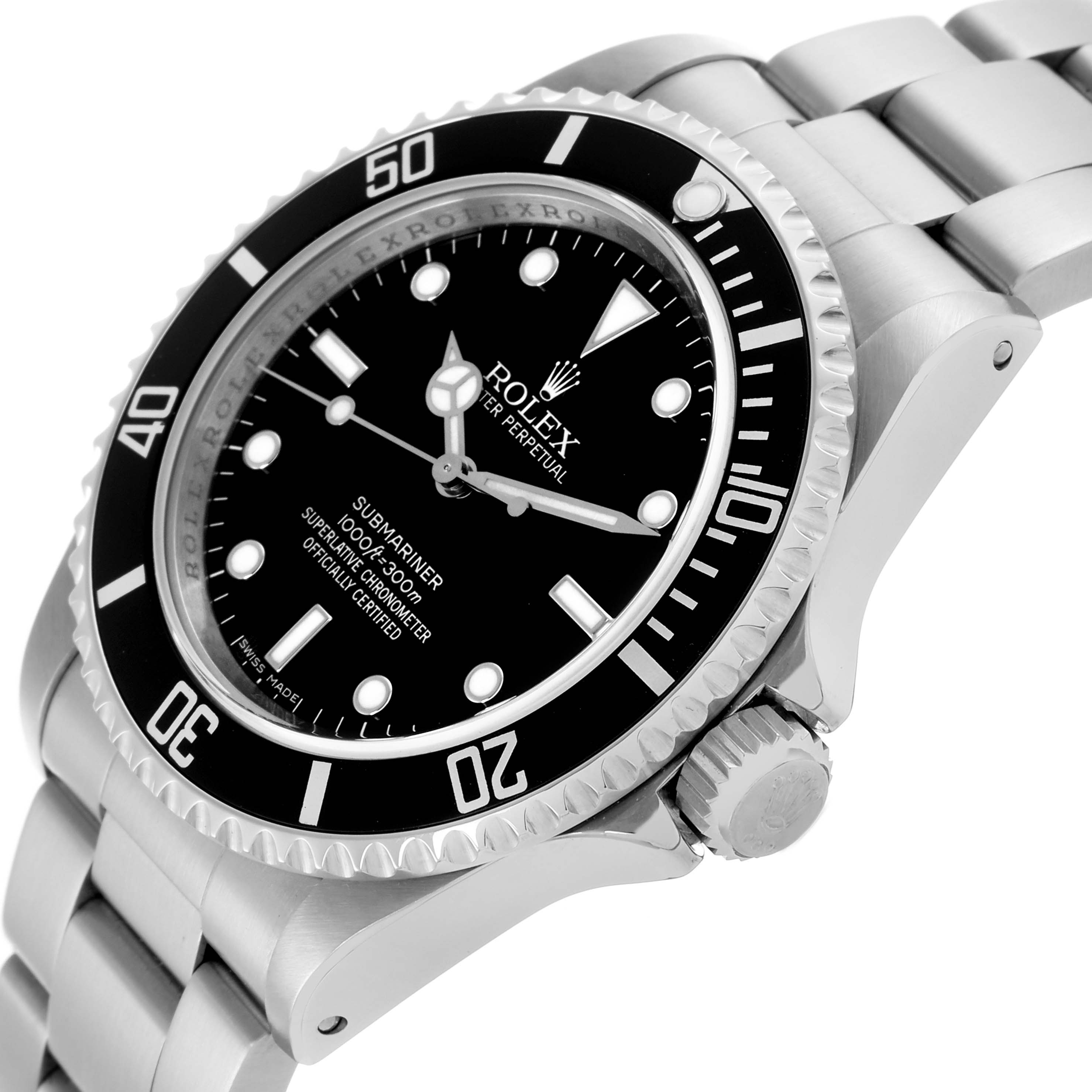 The Rolex Submariner 14060M Men's Stainless Steel Black Dial 14060M Men's Stainless Steel Black Dial is shown at a slight angle, highlighting the bezel, dial, and bracelet.