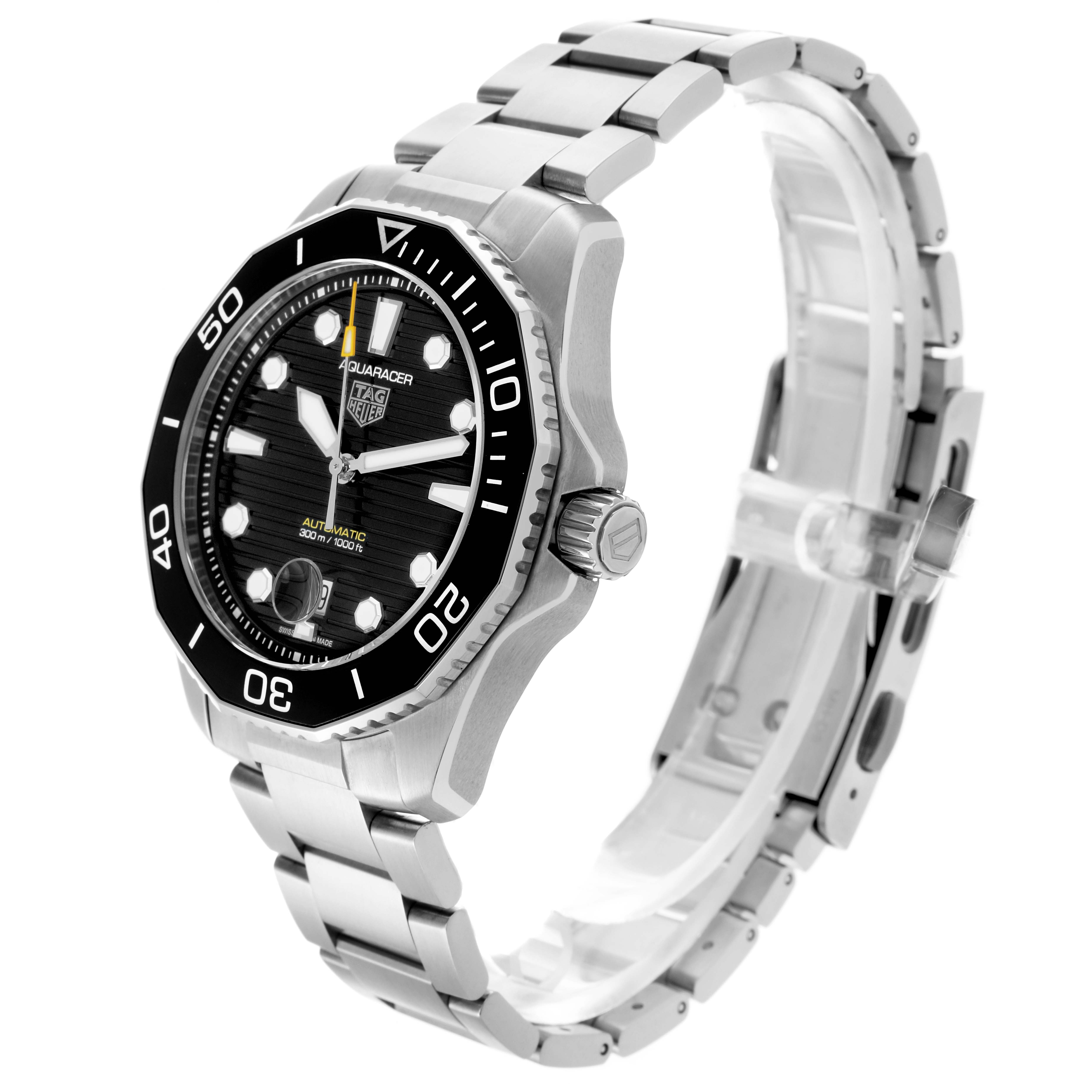 The Tag Heuer Aquaracer WBP201A.BA0632 Men's Stainless Steel Black Dial WBP201A.BA0632 Men's Stainless Steel Black Dial is shown at a three-quarter angle, displaying the bezel, dial, crown, and bracelet.
