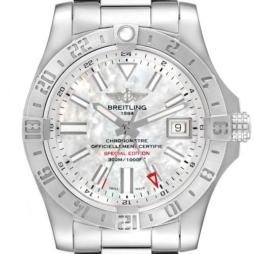 Photo of Breitling Aeromarine Avenger II GMT MOP Mens Watch A32390 Box Card