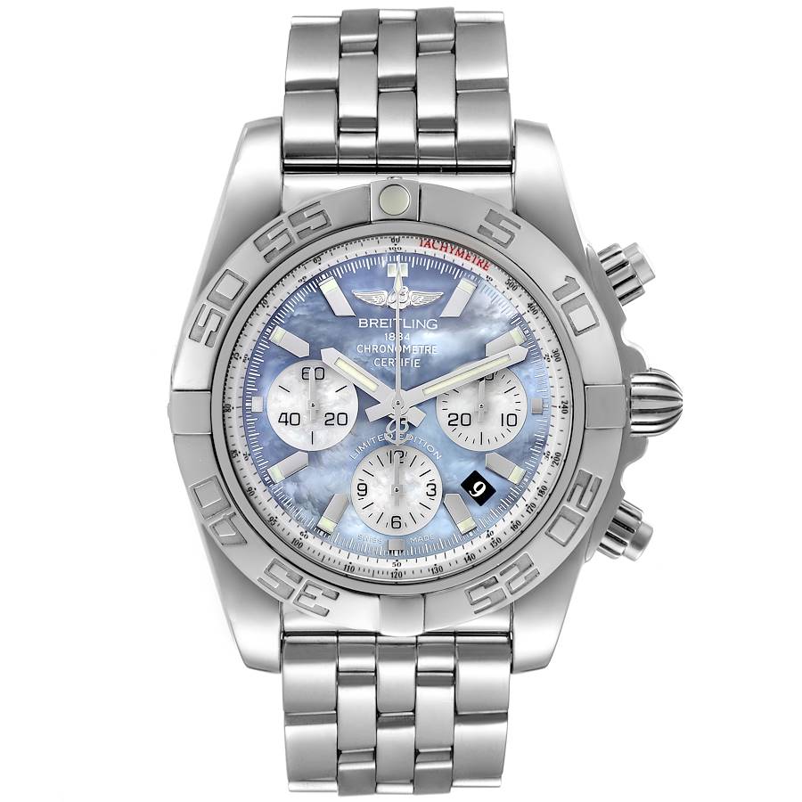 Breitling Chronomat 01 Blue Mother of Pearl Steel Mens Watch AB0110 Box Card