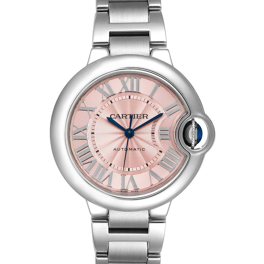 Cartier Ballon Bleu 33 Midsize Steel Pink Dial Ladies Watch W6920100 SwissWatchExpo