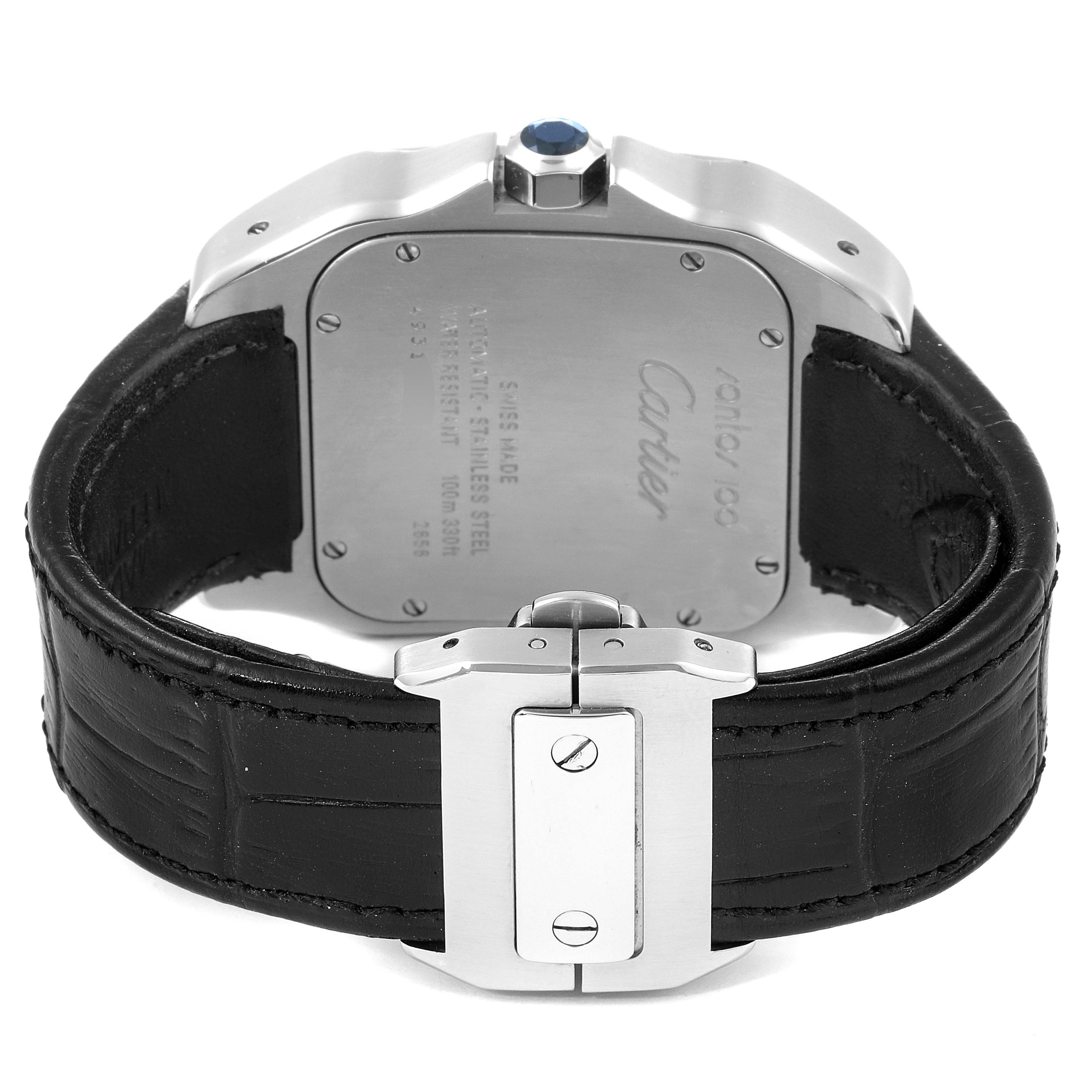 Cartier Santos 100 Silver Dial Black Strap Steel Mens Watch W20073x8 Swisswatchexpo 8548