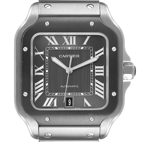 Photo of Cartier Santos Steel ADLC Grey Dial Mens Watch WSSA0037 Box Card