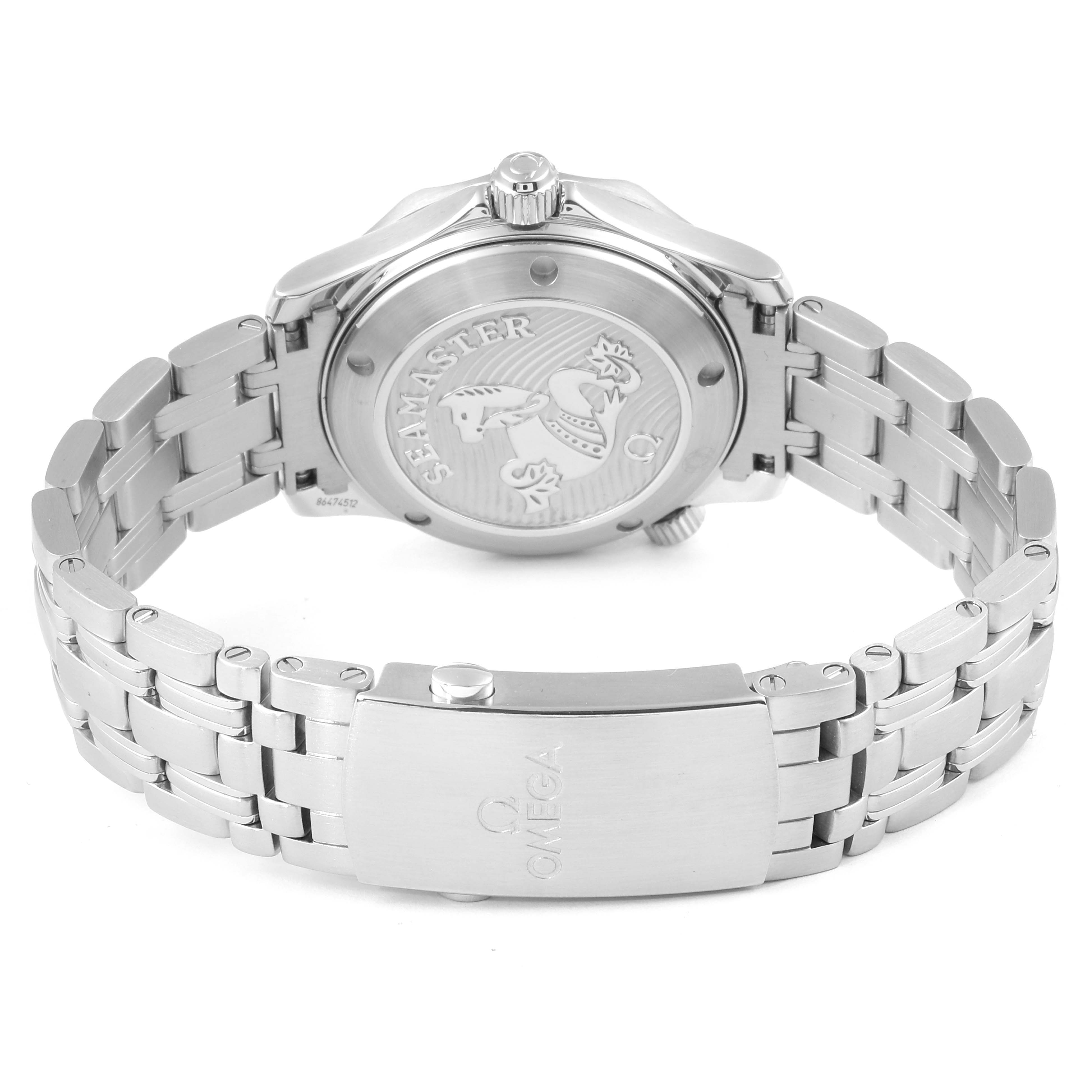 The image displays the back case and bracelet of the Omega Seamaster 212.30.36.20.03.001 Men
s Stainless Steel Blue Dial 212.30.36.20.03.001 Men
s Stainless Steel Blue Dial watch at a rear angle.