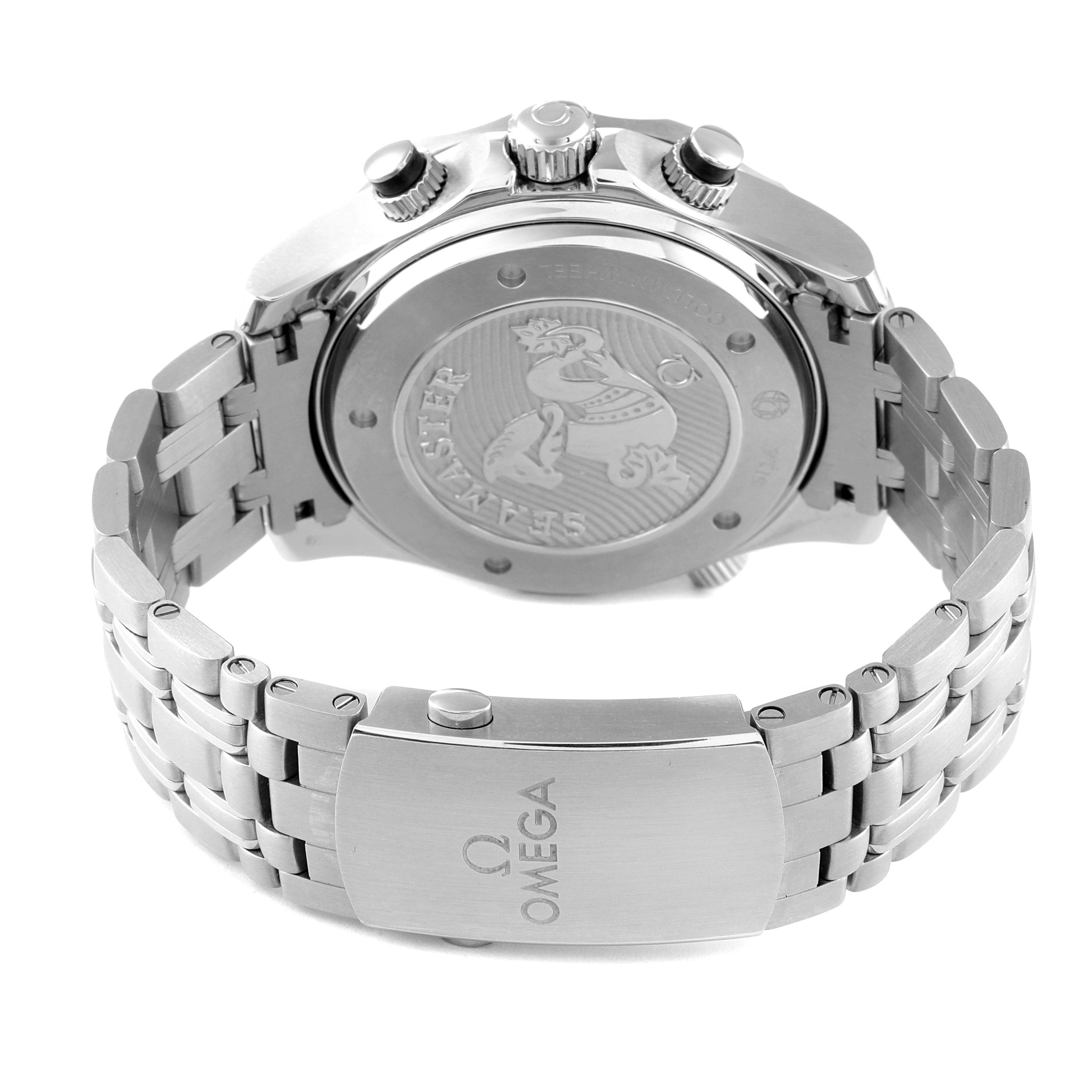 The image shows the back case and bracelet clasp of an Omega Seamaster 212.30.44.50.01.002 Men's Stainless Steel Black Dial 212.30.44.50.01.002 Men's Stainless Steel Black Dial watch from a rear angle.