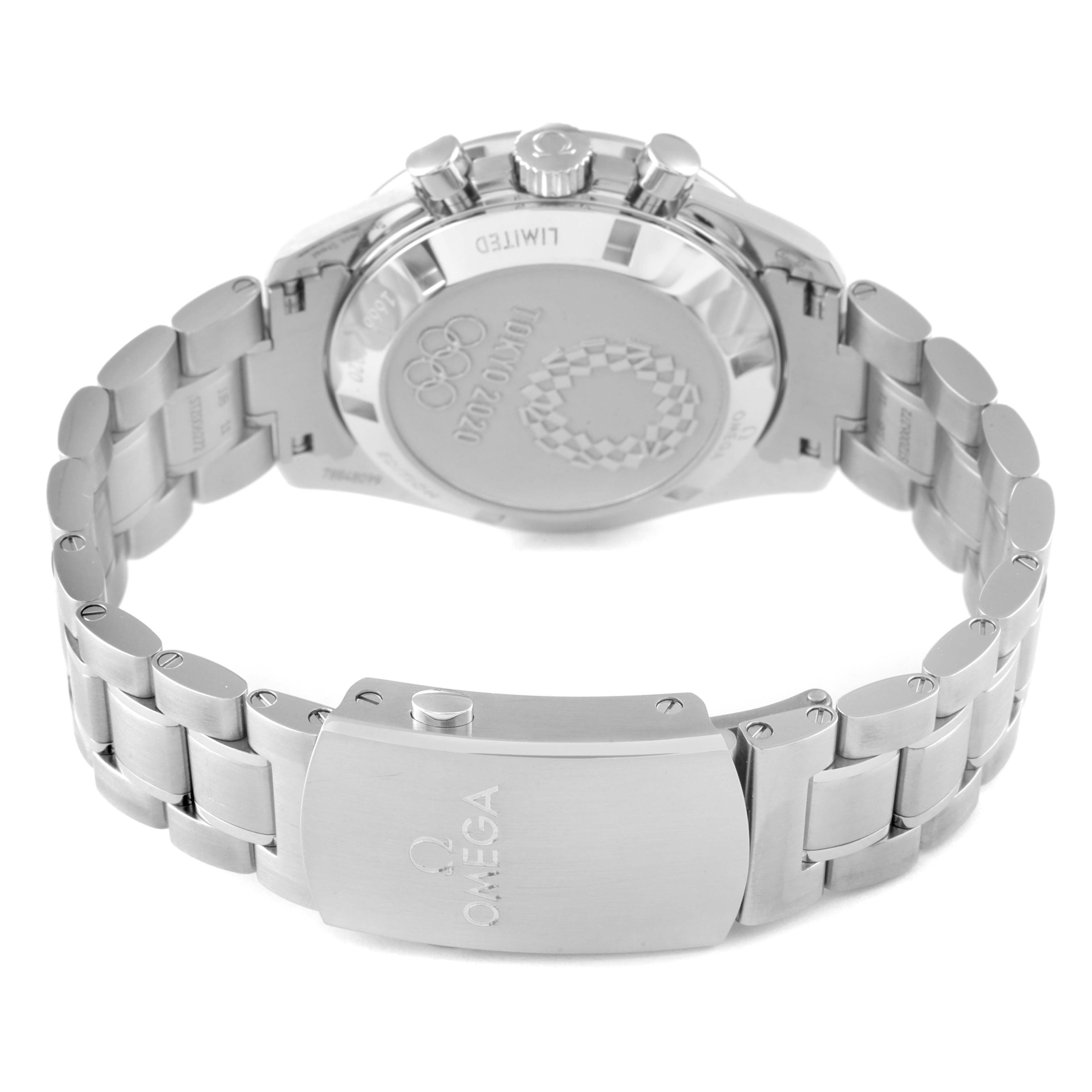 The image shows the back, clasp, and part of the bracelet of an Omega Speedmaster 522.30.42.30.03.001 Men's Stainless Steel Blue Dial 522.30.42.30.03.001 Men's Stainless Steel Blue Dial watch.