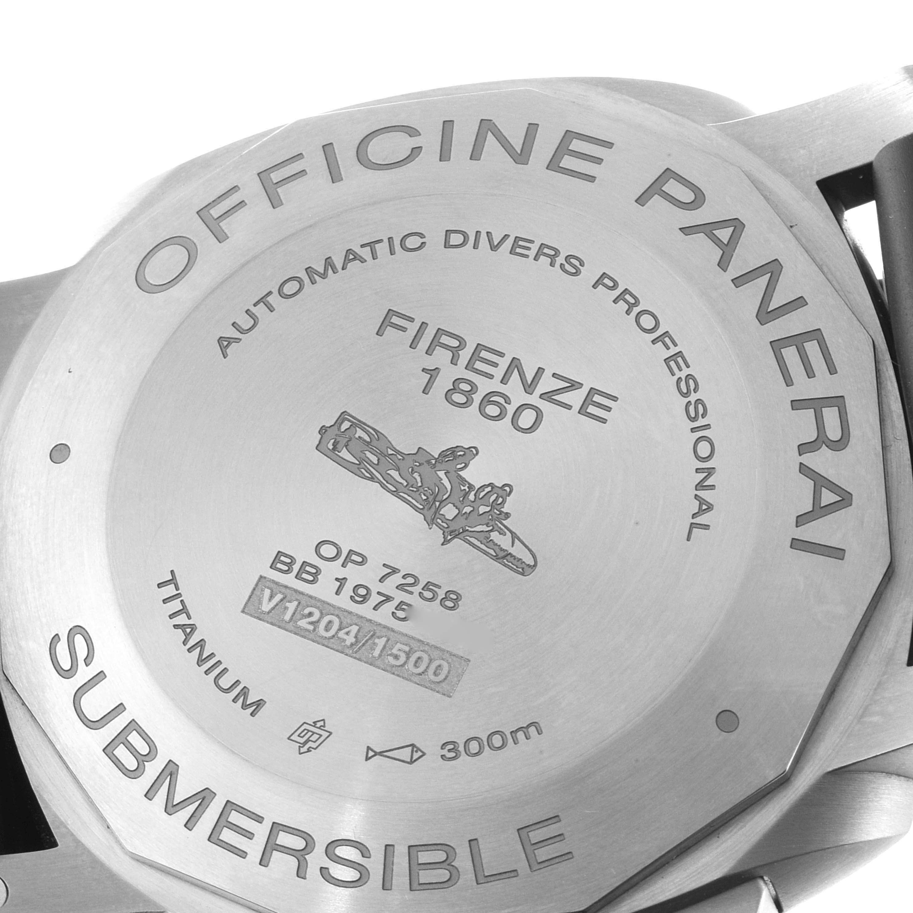 This image shows the back casing of a Panerai Submersible PAM01305 Men's Stainless Steel Black Dial PAM01305 Men's Stainless Steel Black Dial watch, highlighting its engravings and titanium material.