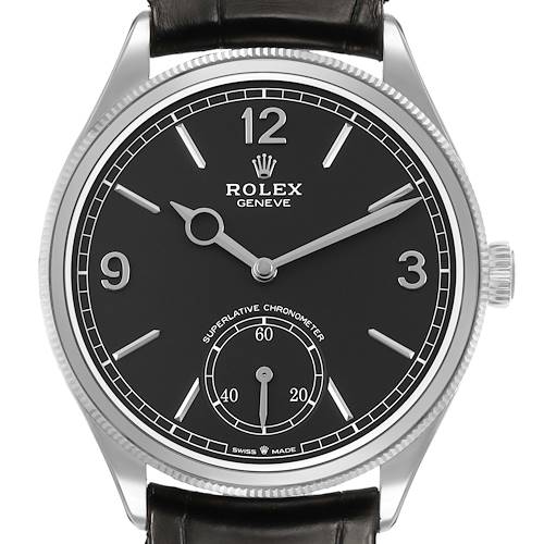 Photo of Rolex 1908 White Gold Black Dial Mens Watch 52509 Box Card