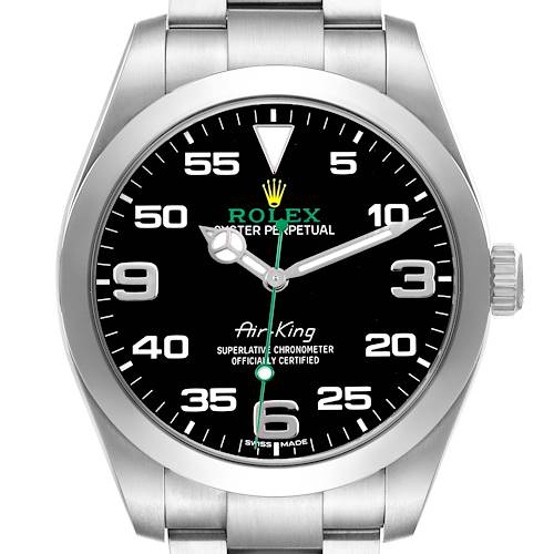 Photo of Rolex Air King Steel Green Hand Black Dial Mens Watch 116900
