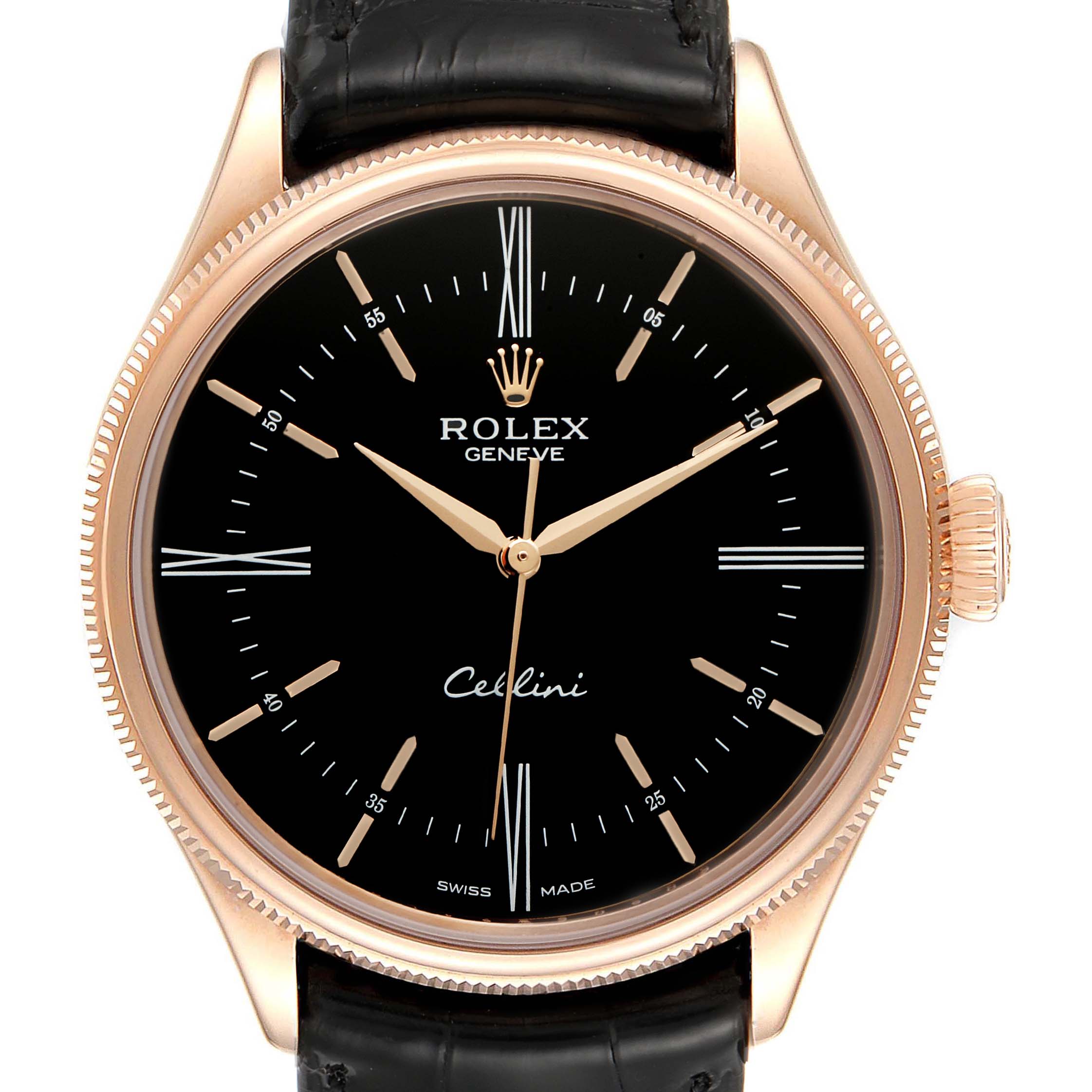 Rolex Cellini Time 18K EveRose Gold Black Dial Mens Watch 50505 ...