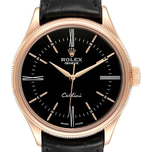 Photo of Rolex Cellini Time 18K EveRose Gold Black Dial Mens Watch 50505