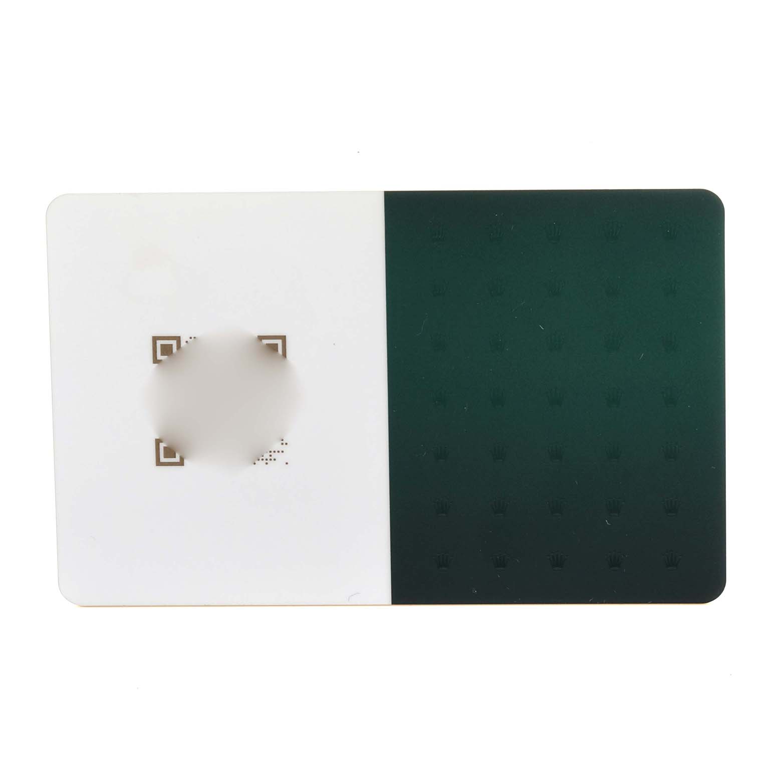 The image shows a flat card accessory for a Rolex Date 15200 Men's Stainless Steel Blue Dial 15200 Men's Stainless Steel Blue Dial model, with a green and white design.