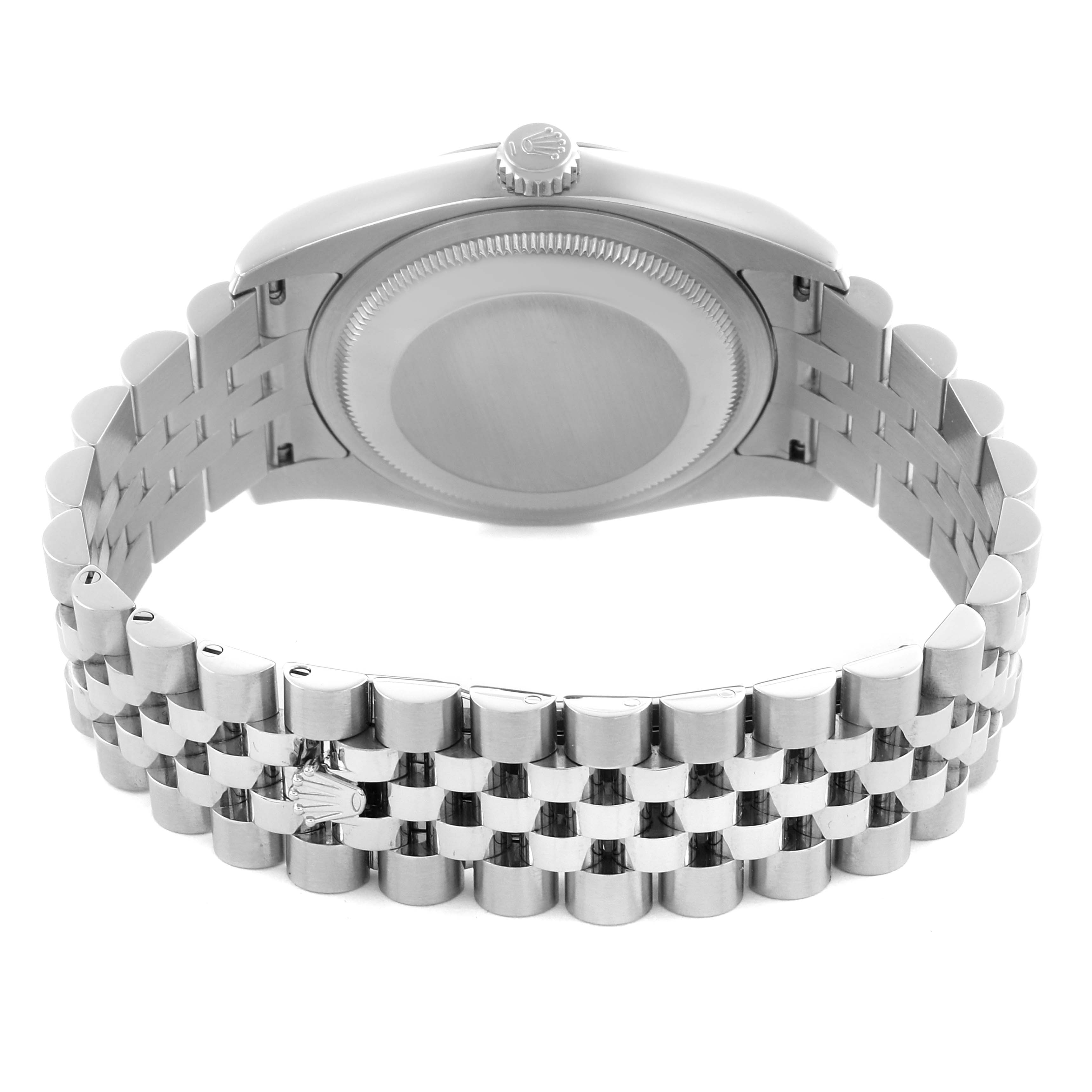 The image shows the back case and bracelet of a Rolex Datejust 116234 Men's Stainless Steel White Dial 116234 Men's Stainless Steel White Dial, viewed from a rear angle.