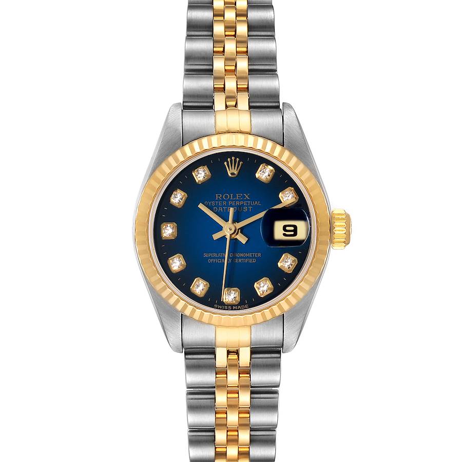 Rolex Datejust Steel Yellow Gold Blue Vignette Diamond Ladies Watch 79173 SwissWatchExpo