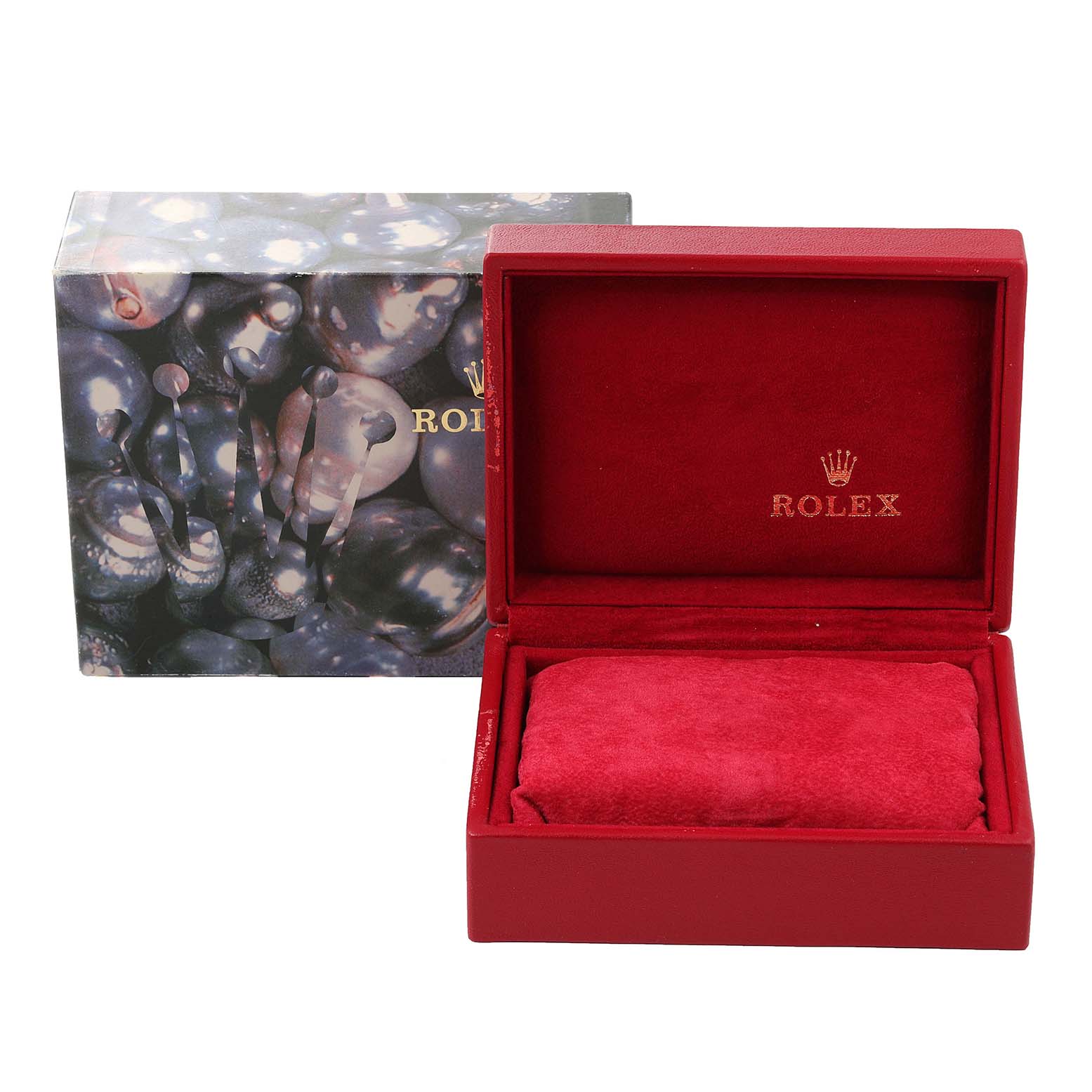 The image shows the packaging box and red interior case for a Rolex Datejust 79173 Women's Steel and Gold (two tone) Blue Dial 79173 Women's Steel and Gold (two tone) Blue Dial watch.
