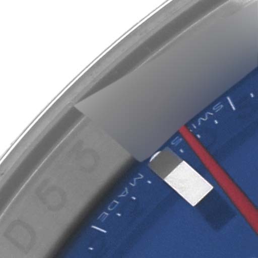 This image shows a close-up of the bezel and part of the dial of the Rolex Turn-o-Graph 116264 Men's Stainless Steel Blue Dial 116264 Men's Stainless Steel Blue Dial watch.