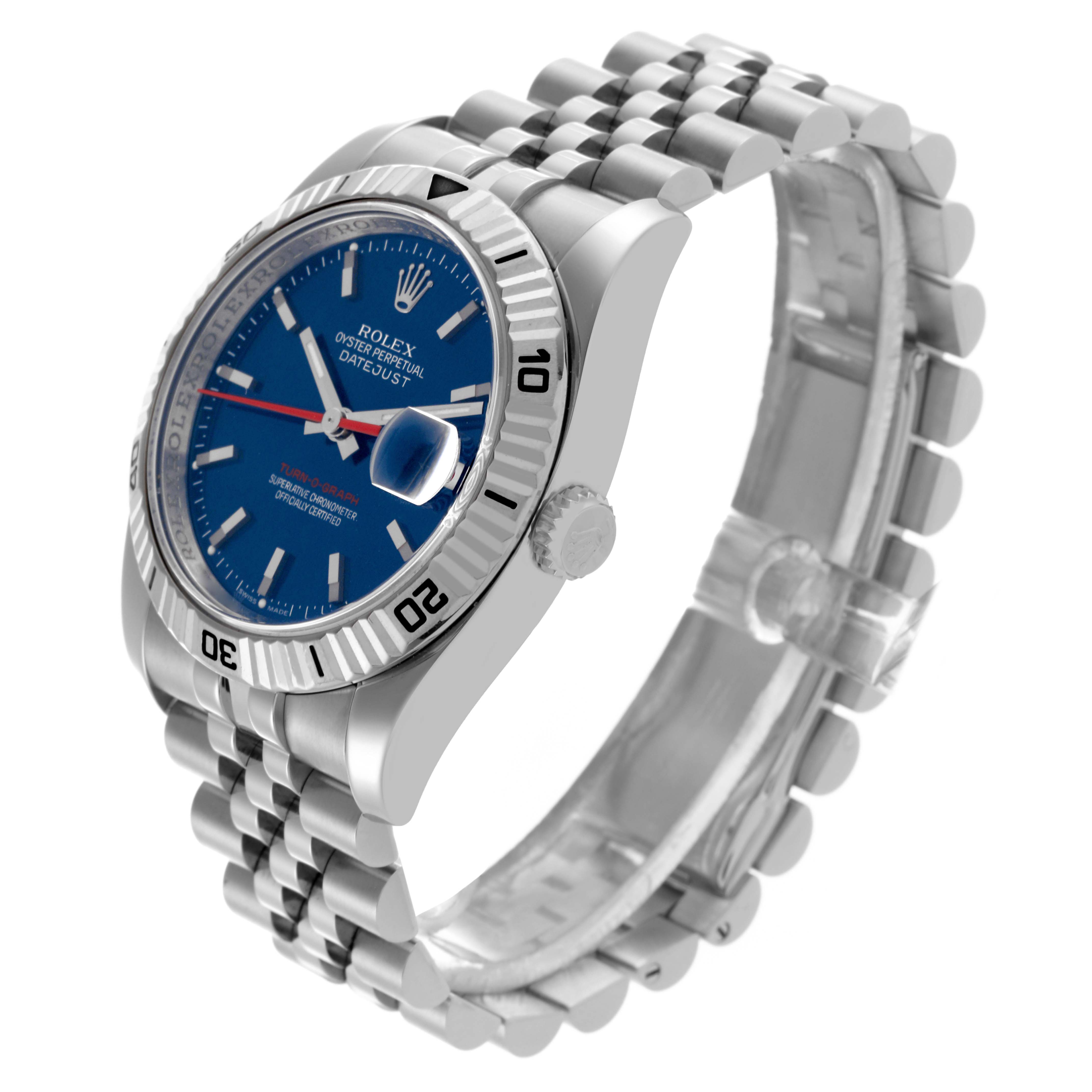 The Rolex Turn-o-Graph 116264 Men's Stainless Steel Blue Dial 116264 Men's Stainless Steel Blue Dial watch is shown at a three-quarter angle, displaying its face, bezel, crown, and bracelet.