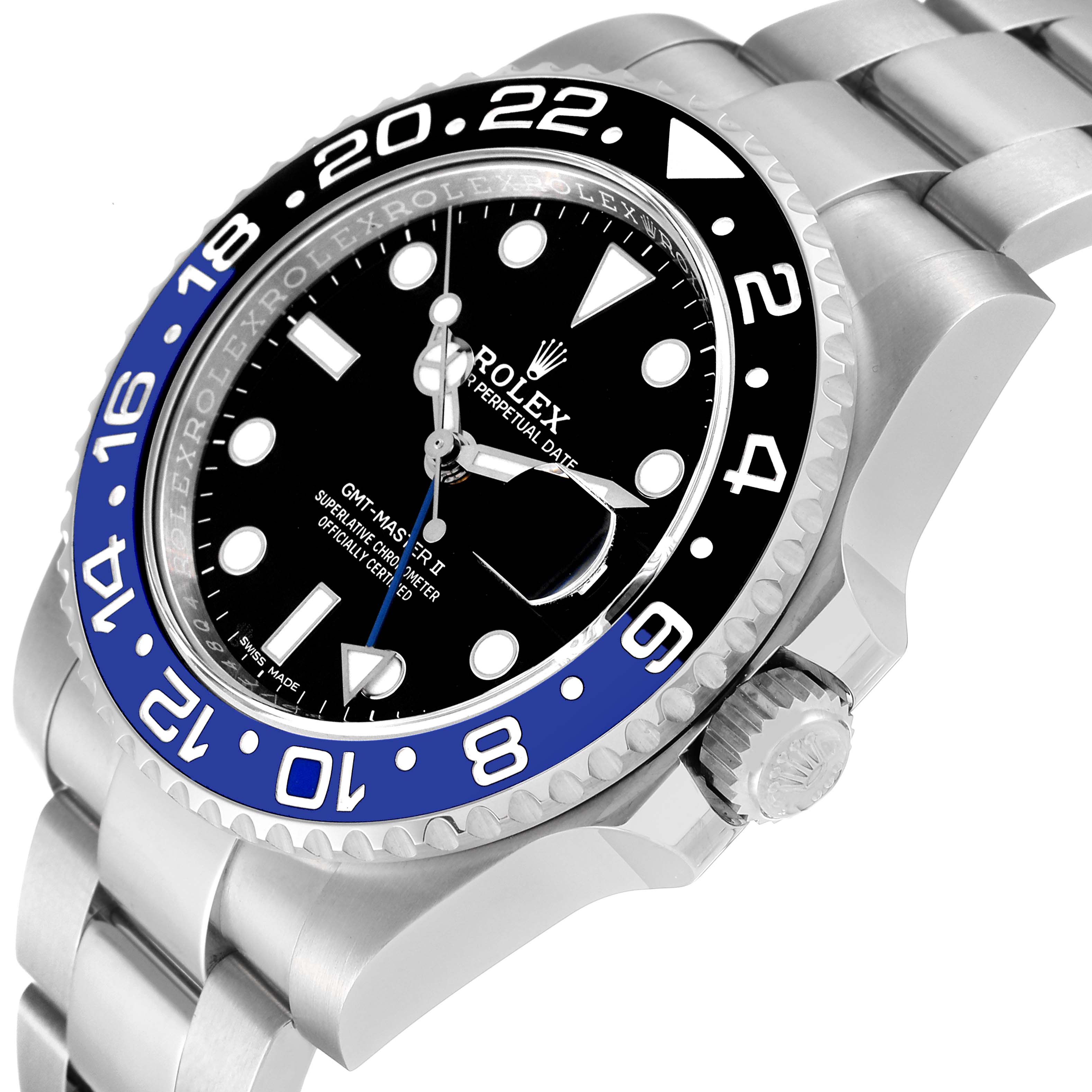The Rolex GMT-Master 116710 Men's Stainless Steel Black Dial 116710 Men's Stainless Steel Black Dial watch is shown at an angled close-up, highlighting the bezel, dial, and crown.