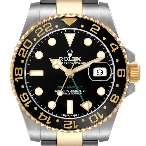 Photo of Rolex GMT Master II Steel Yellow Gold Black Dial Mens Watch 116713