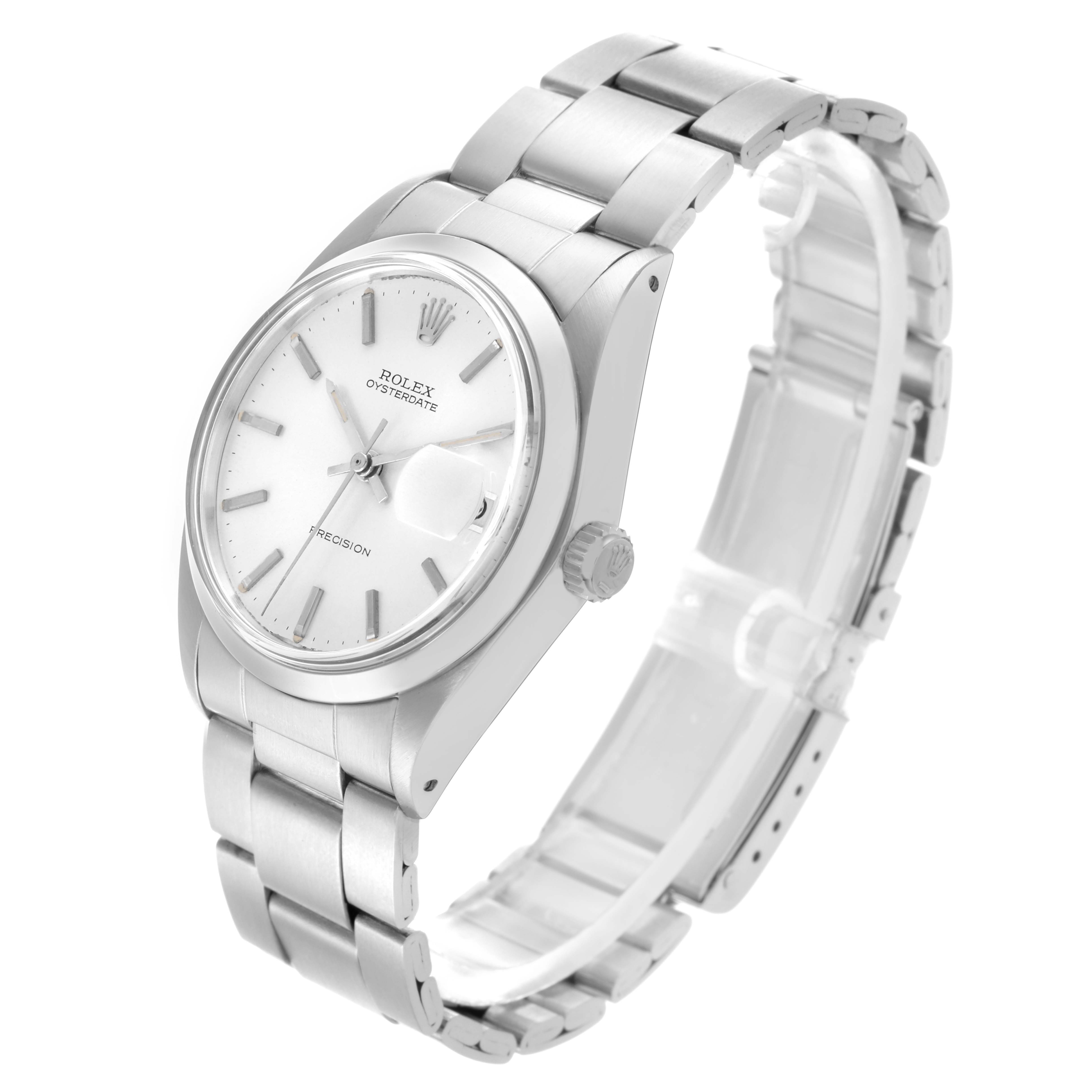 The Rolex Date 6694 Men's Stainless Steel Silver Dial 6694 Men's Stainless Steel Silver Dial watch is shown at a three-quarter angle, displaying the face, crown, and bracelet.