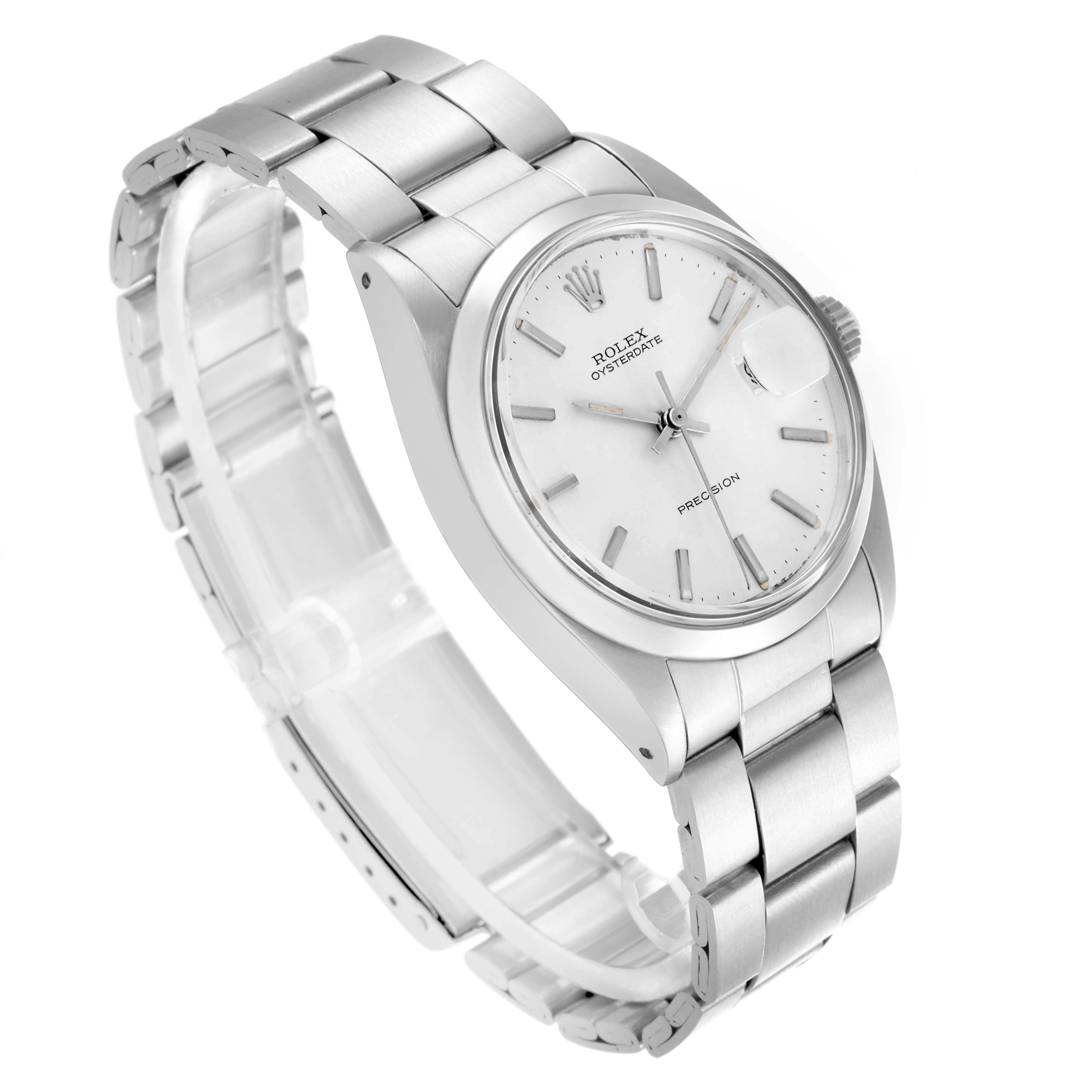 The Rolex Date 6694 Men's Stainless Steel Silver Dial 6694 Men's Stainless Steel Silver Dial watch is shown at a three-quarter angle, displaying the dial, bracelet, bezel, and crown.