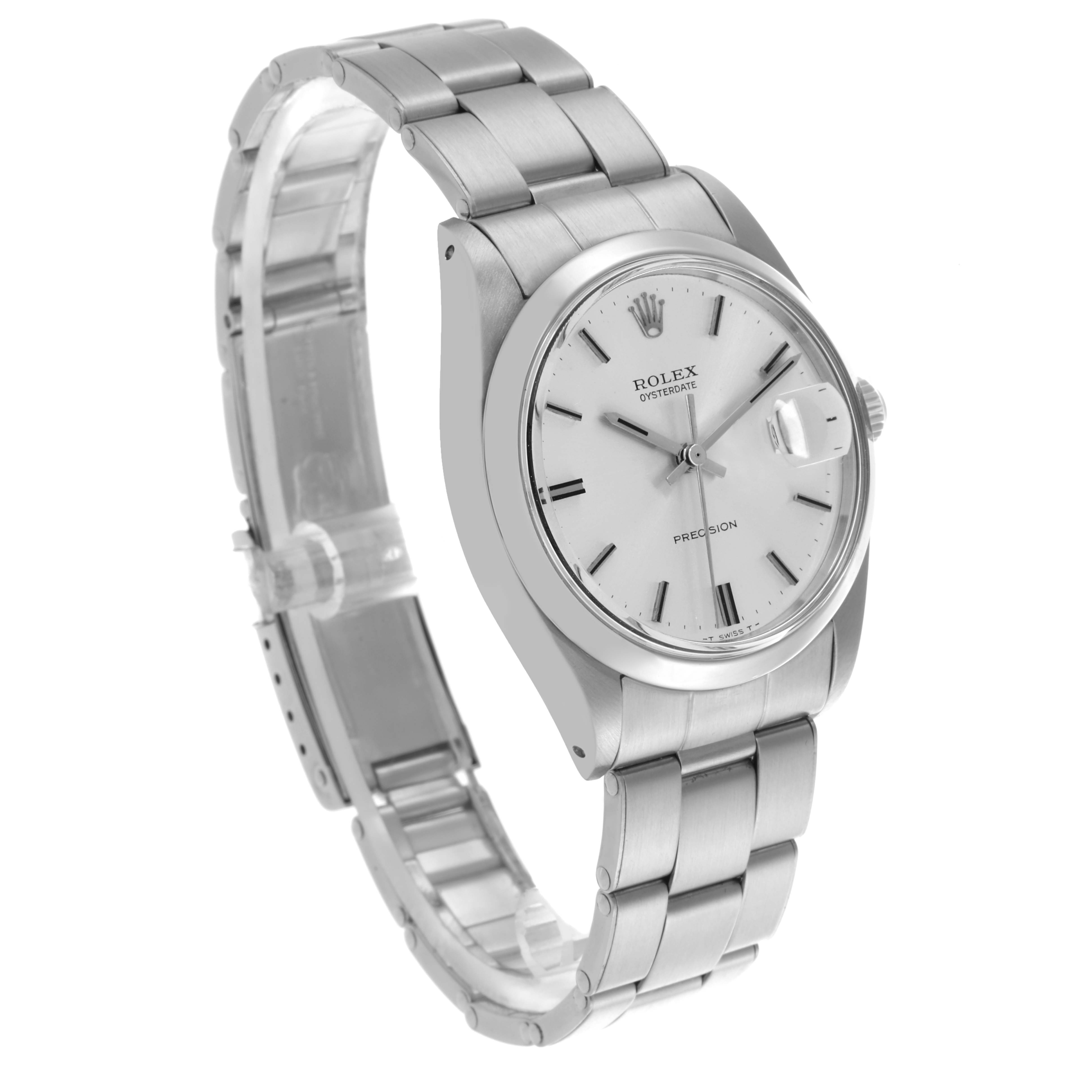 The Rolex Date 6694 Men's Stainless Steel Silver Dial 6694 Men's Stainless Steel Silver Dial watch is shown at a three-quarter angle, highlighting the dial, bezel, and bracelet.