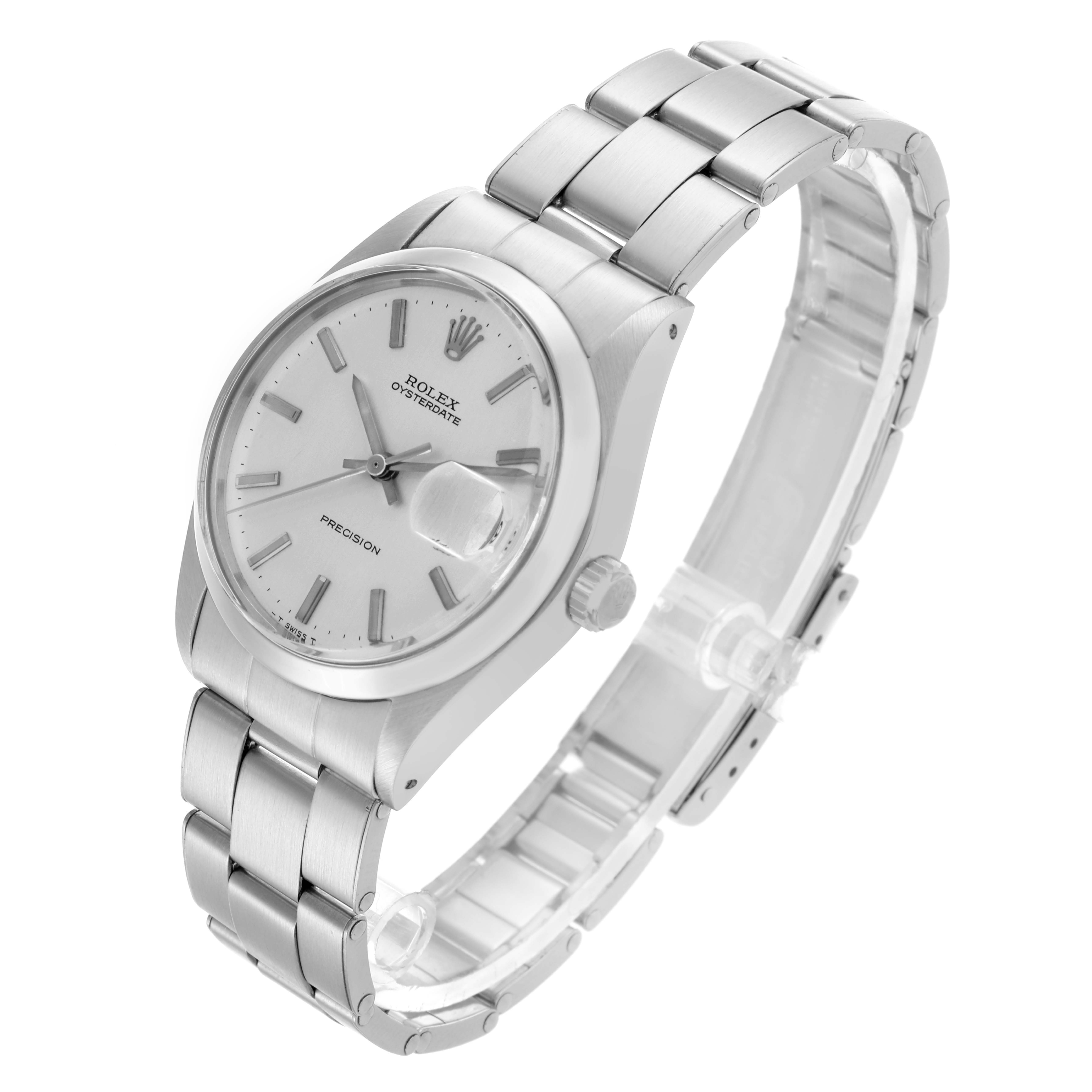 The image shows a Rolex Date 6694 Men's Stainless Steel Silver Dial 6694 Men's Stainless Steel Silver Dial watch at a three-quarter angle, displaying the face, bezel, bracelet, and crown.