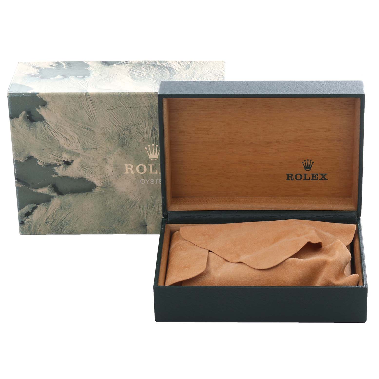 The image shows an open Rolex Oysterquartz 17013 Men's Steel and Gold (two tone) Champagne Dial 17013 Men's Steel and Gold (two tone) Champagne Dial box with a Rolex logo, including the outer packaging and inner lining.