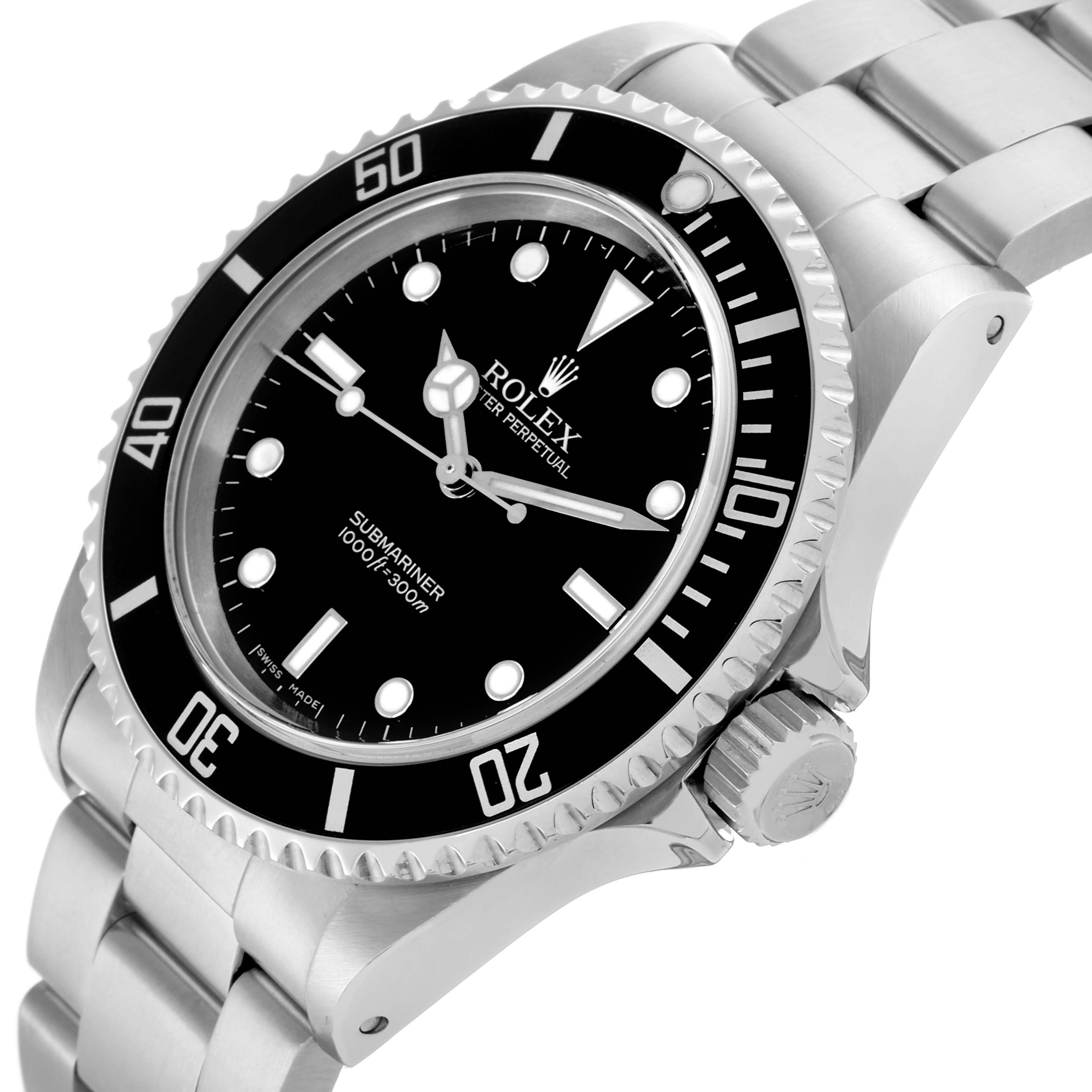 The Rolex Submariner 14060M Men's Stainless Steel Black Dial 14060M Men's Stainless Steel Black Dial watch is shown at a slight angle, highlighting the bezel, crown, and bracelet.