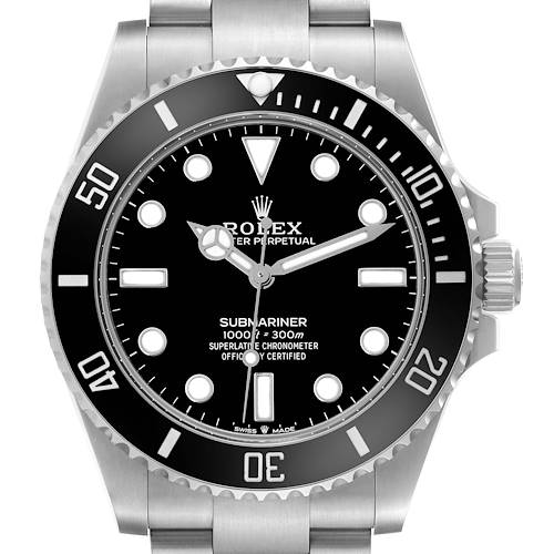 The Rolex Submariner watch is shown from a front view, displaying the dial, bezel, and part of the bracelet.