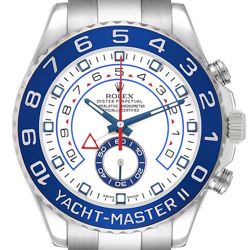 Photo of Rolex Yachtmaster II Steel Blue Cerachrom Bezel Mens Watch 116680