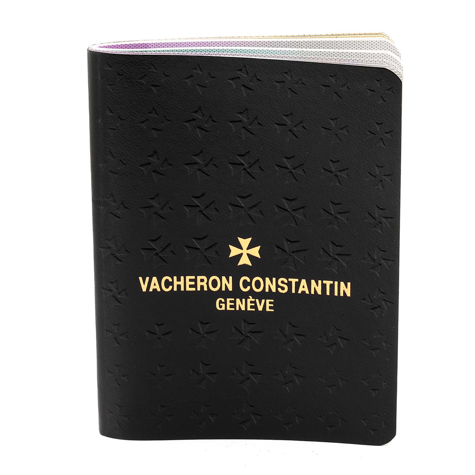 This image shows a Vacheron Constantin Overseas 49150/B01R-9454 Men's Rose Gold Silver Dial 49150/B01R-9454 Men's Rose Gold Silver Dial model booklet from a front angle.