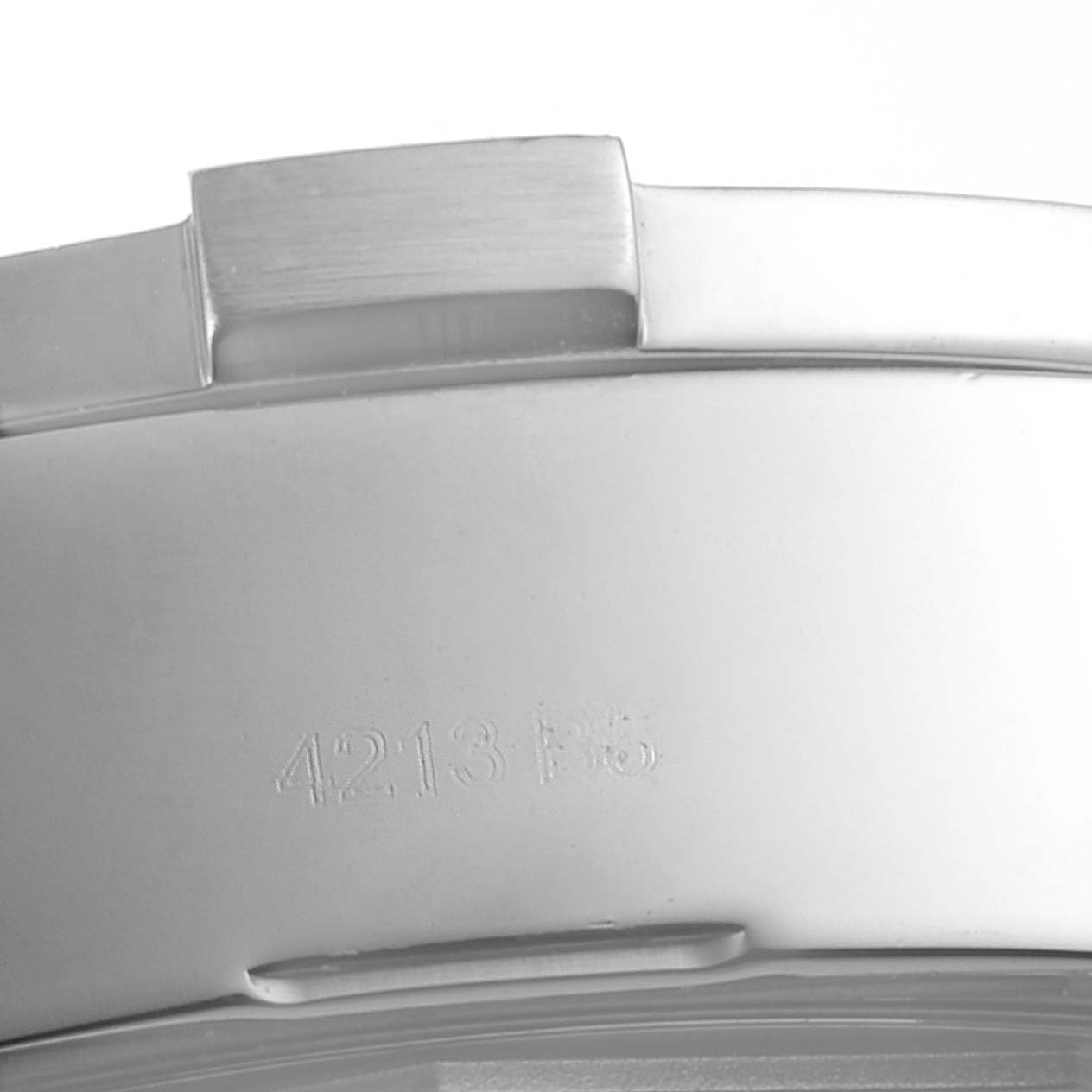 This image shows a close-up of the back casing with serial numbers of the Breitling Avenger A13371 Men's Stainless Steel Blue Dial A13371 Men's Stainless Steel Blue Dial watch.
