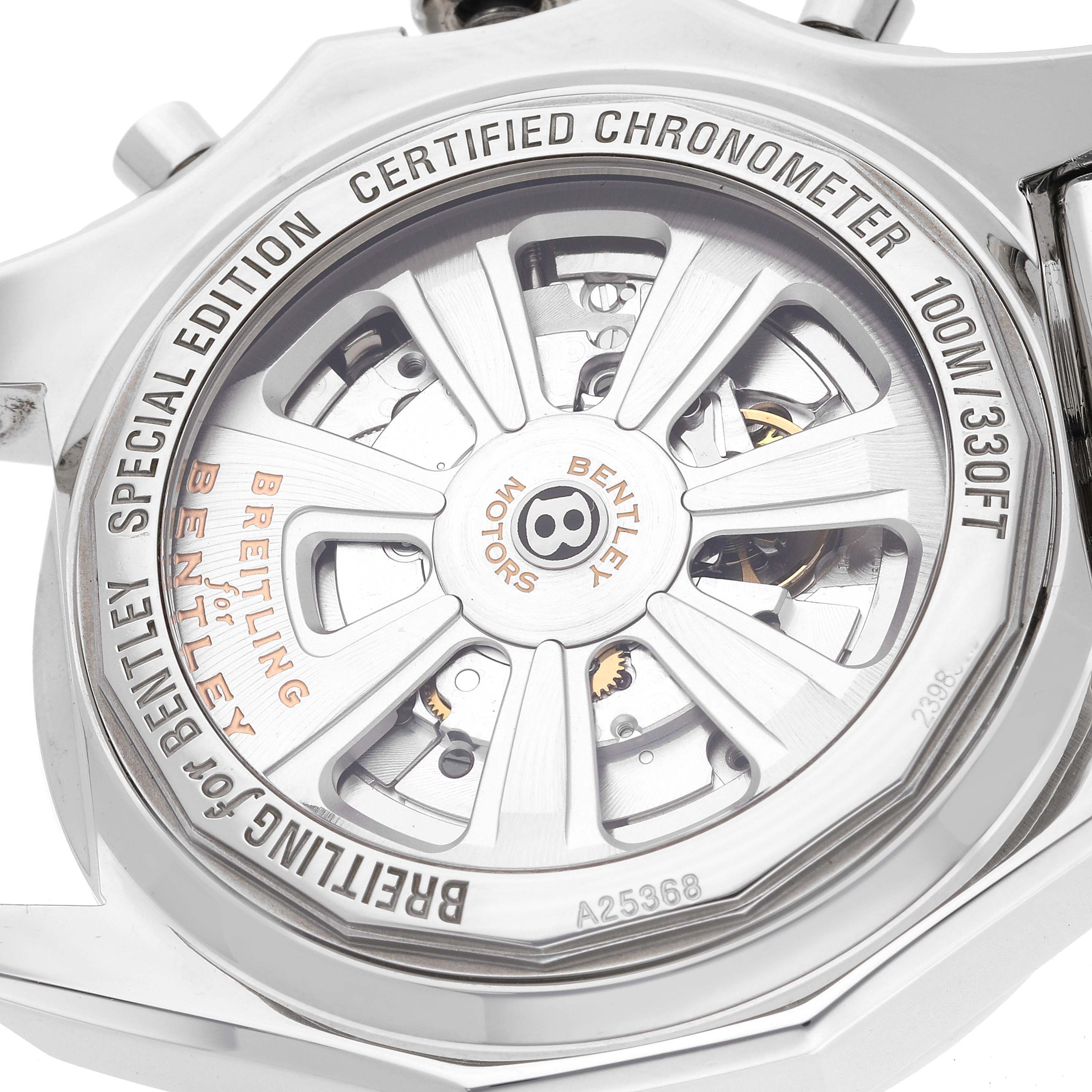 This image shows the back of a Bentley model by Breitling, highlighting the movement and special edition markings.