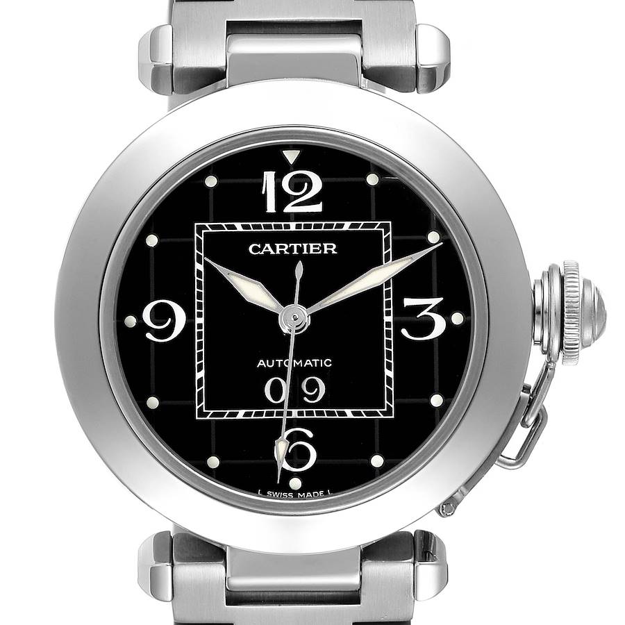Cartier Pasha C Midsize Black Dial Automatic Ladies Watch W31053M7 Box Papers SwissWatchExpo