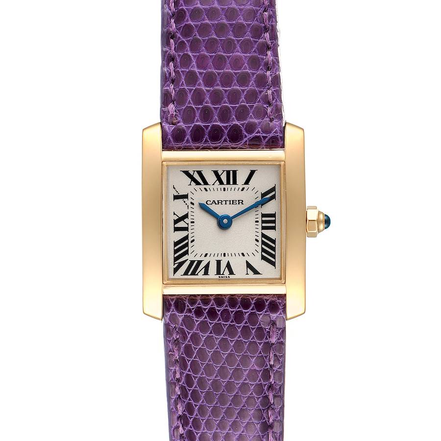 Cartier Tank Francaise Yellow Gold Purple Strap Ladies Watch W5000256 SwissWatchExpo