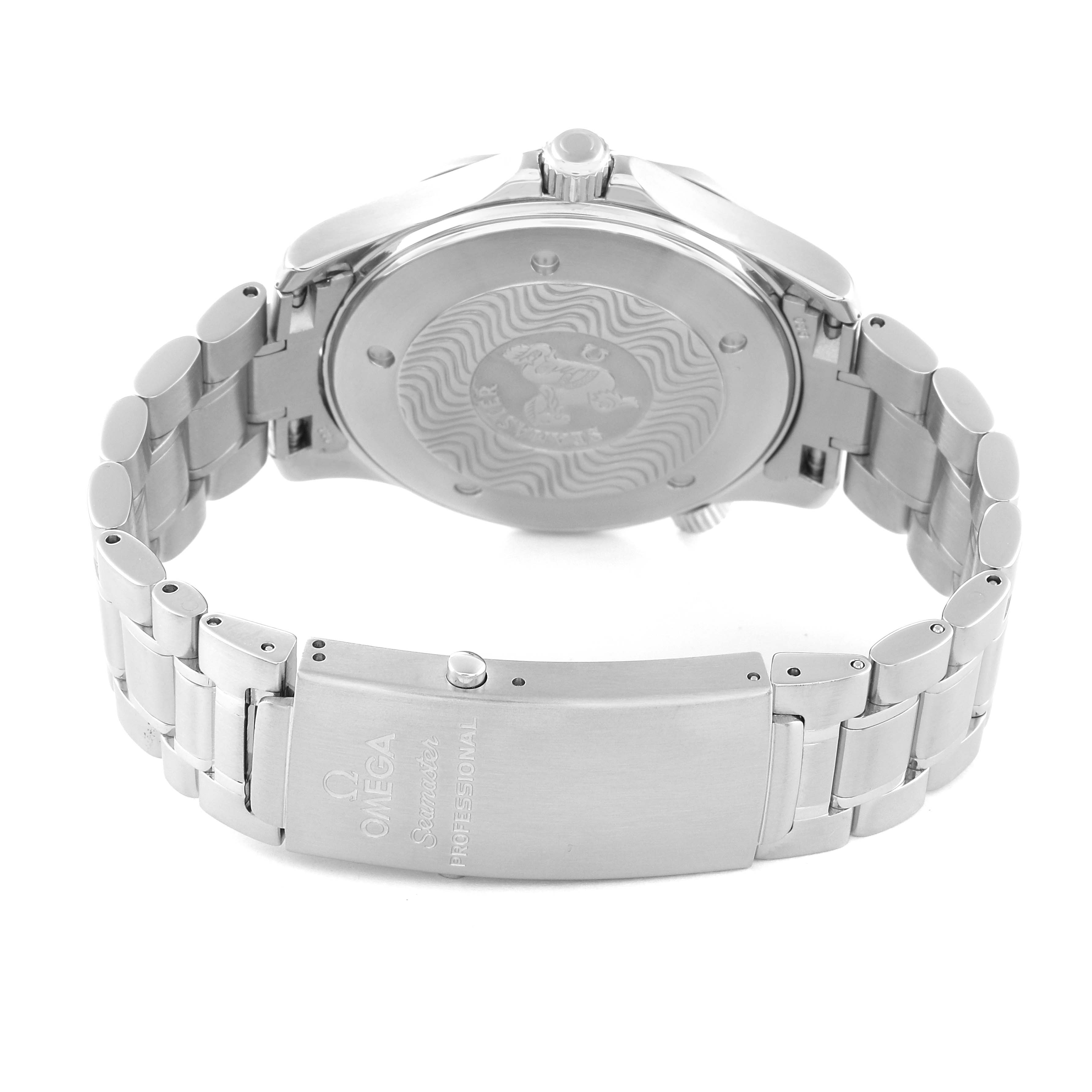 The image shows the back and bracelet clasp of the Omega Seamaster 2265.80.00 Men
s Stainless Steel Blue Dial 2265.80.00 Men
s Stainless Steel Blue Dial watch from a rear angle.