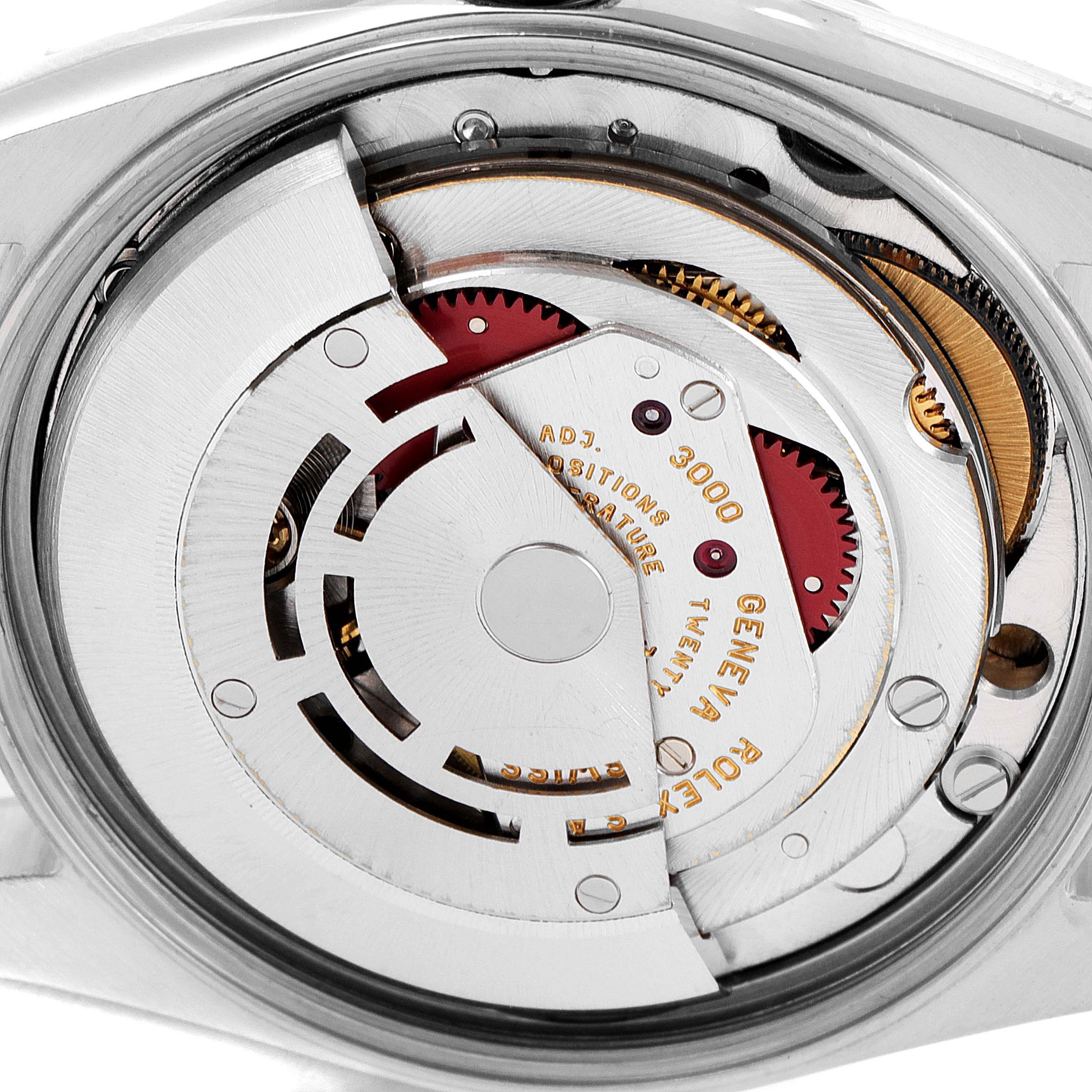 This is a close-up view of the Rolex Air-King 14000 Men's Stainless Steel Blue Dial 14000 Men's Stainless Steel Blue Dial watch's internal movement mechanism from the back.