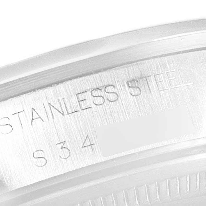 The image shows a close-up of the Rolex Air-King 14000 Men's Stainless Steel Blue Dial 14000 Men's Stainless Steel Blue Dial watch bezel, highlighting the stainless steel engraving.